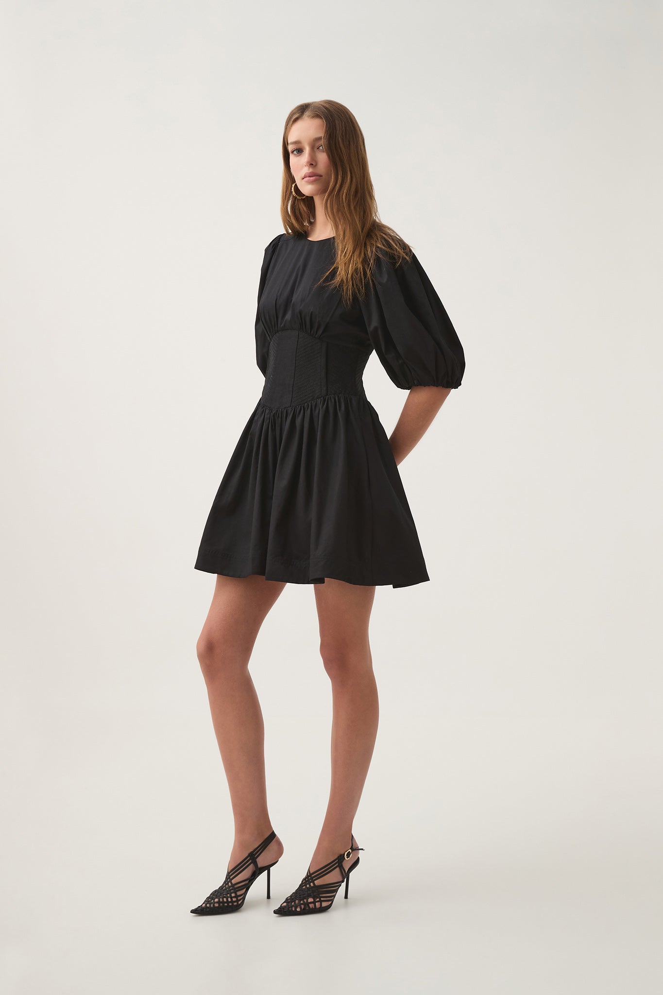aje black mini dress Anima Ruched Mini Dress-BLACK / 16