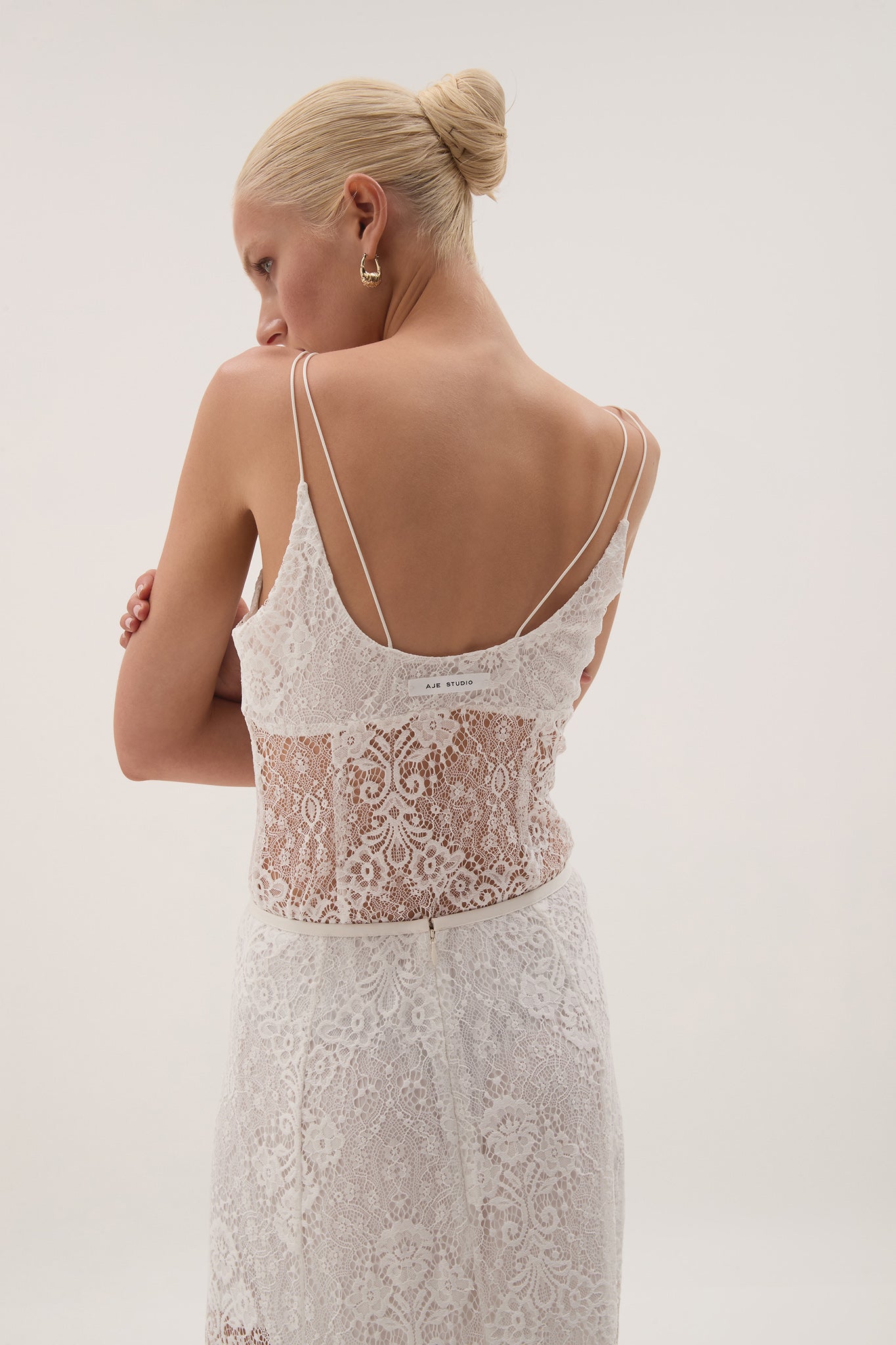 aje white lace dress Aje Patina Lace Midi Dress In Ivory