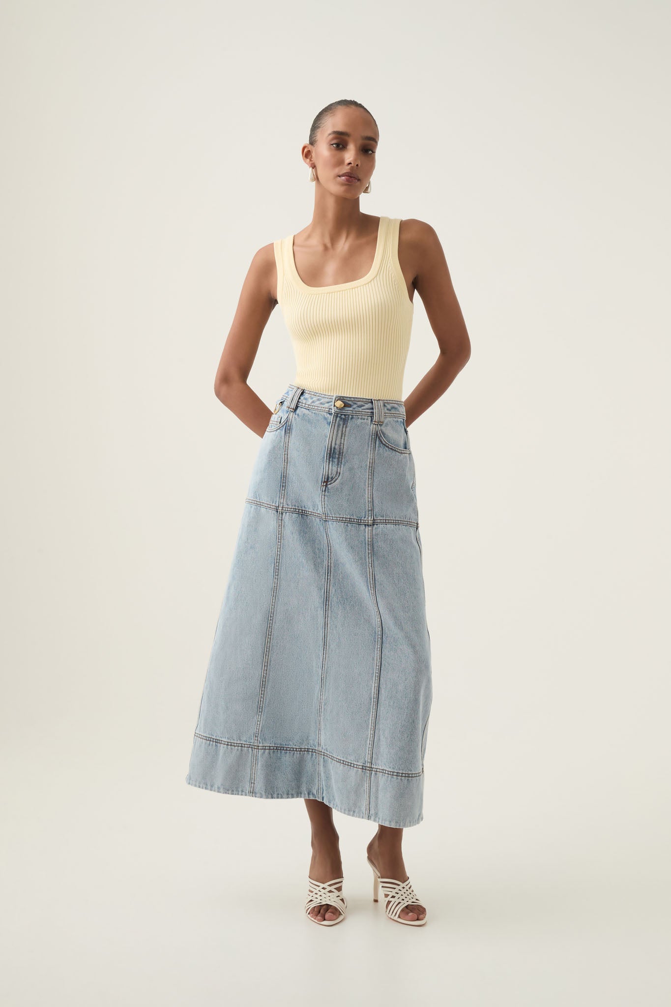 Aura Denim Midi Skirt Sea Spray Wash Aje – Aje AU1