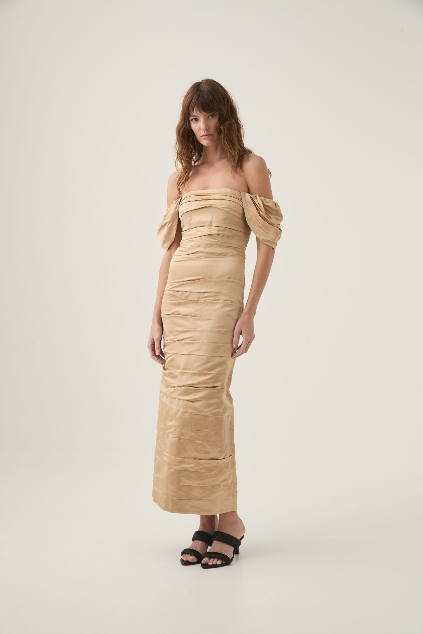 Zara Gathered Midi Dress | Gold | Aje Aje AU Zara Gathered Midi Dress | Gold | Aje Aje AU