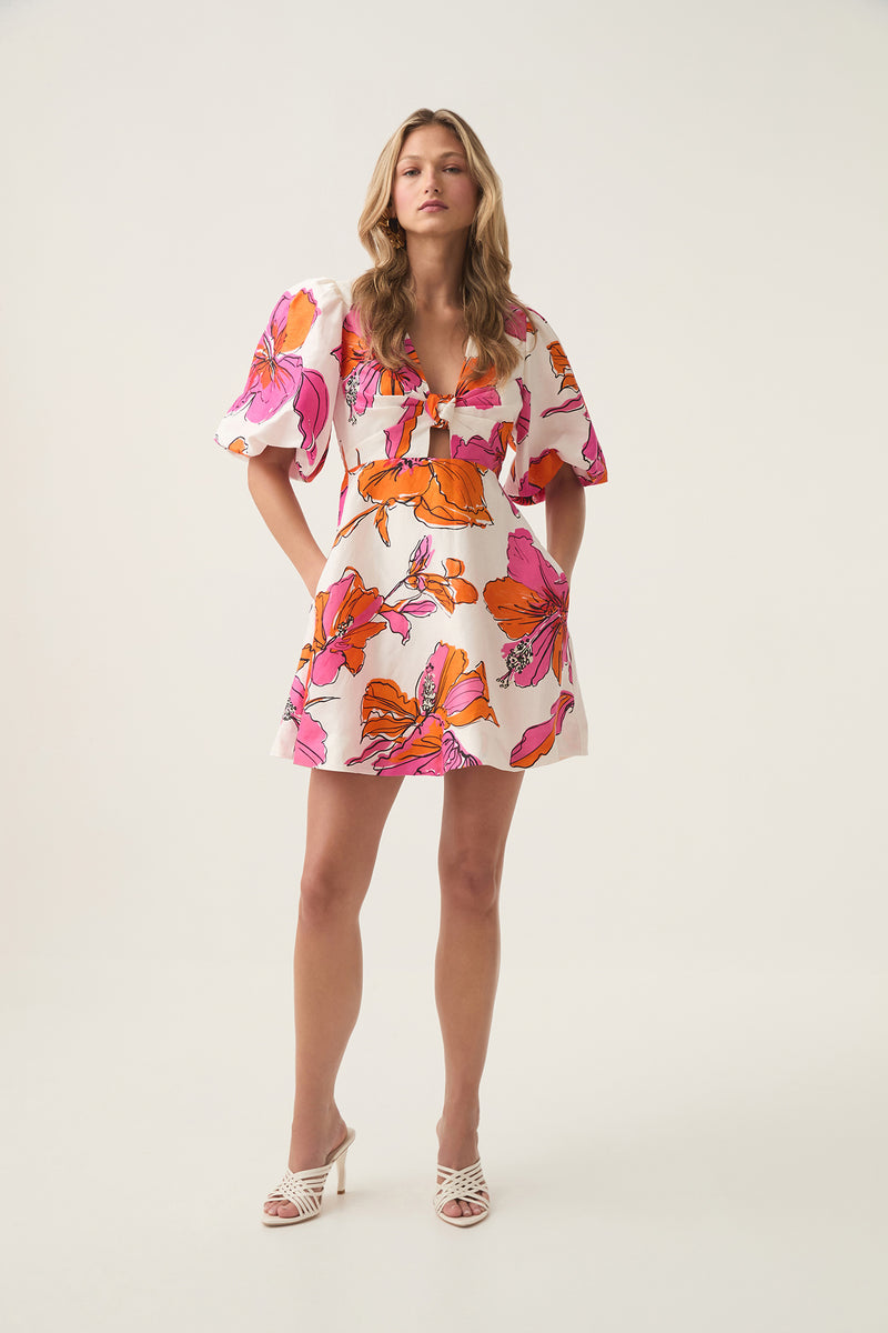Overflow Knotted Mini Dress Vivid Hibiscus Aje Aje AU