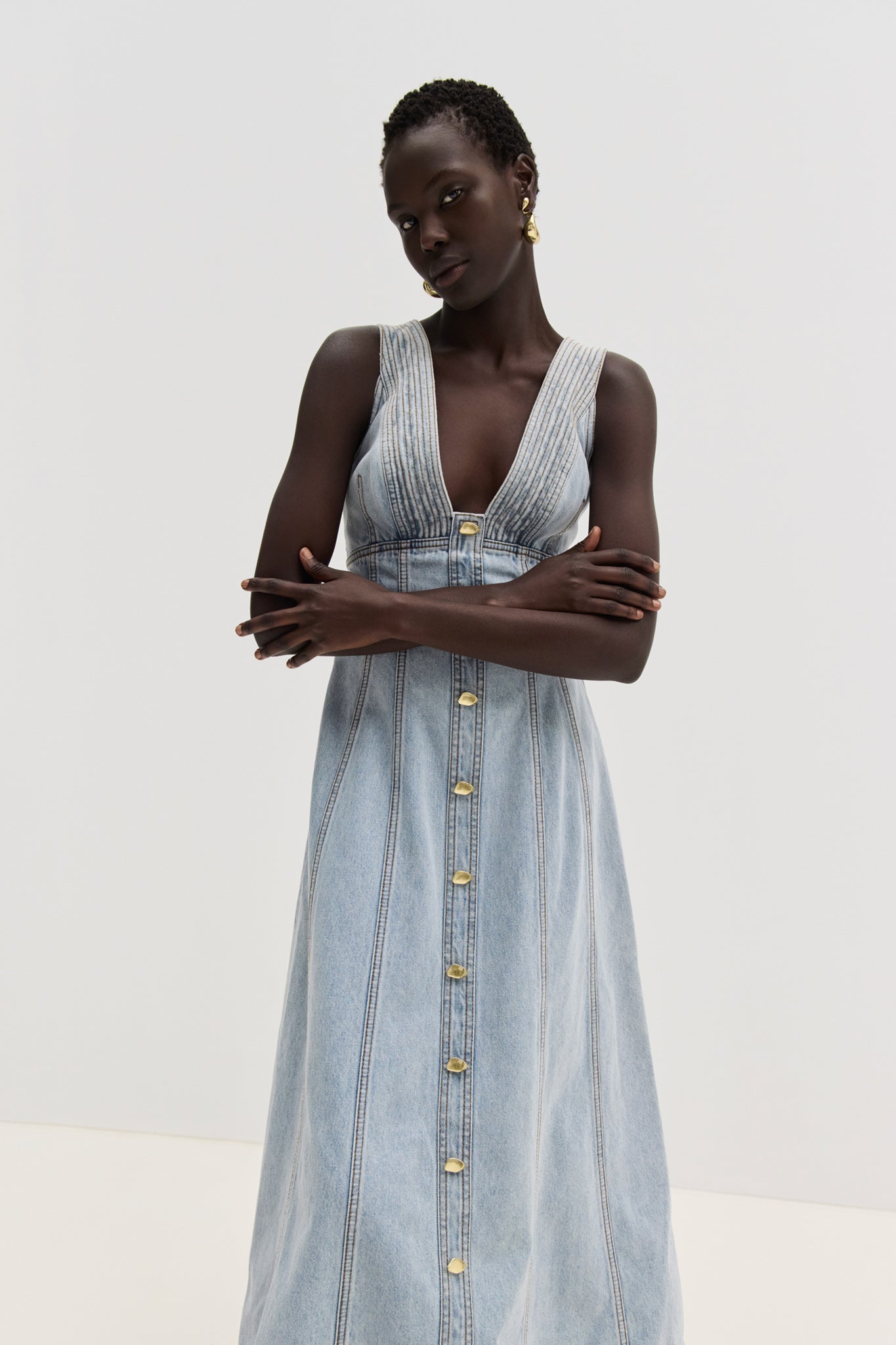 Coast Denim Midi Dress | Light Sky Wash | Aje Aje AU Coast Denim Midi Dress | Light Sky Wash | Aje Aje AU