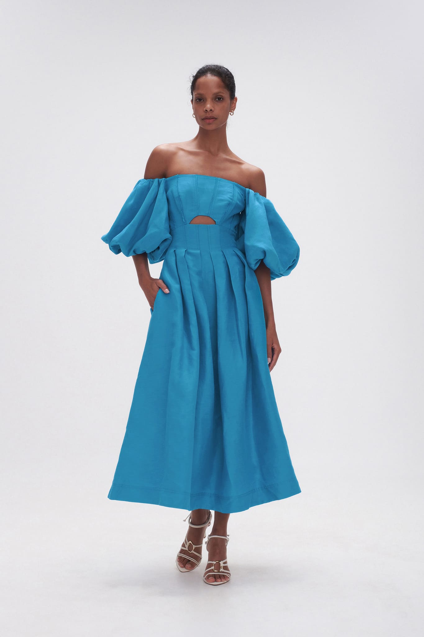Eugenie Off Shoulder Midi Dress-AZURE BLUE / 4 Eugenie Off Shoulder Midi Dress-AZURE BLUE / 4