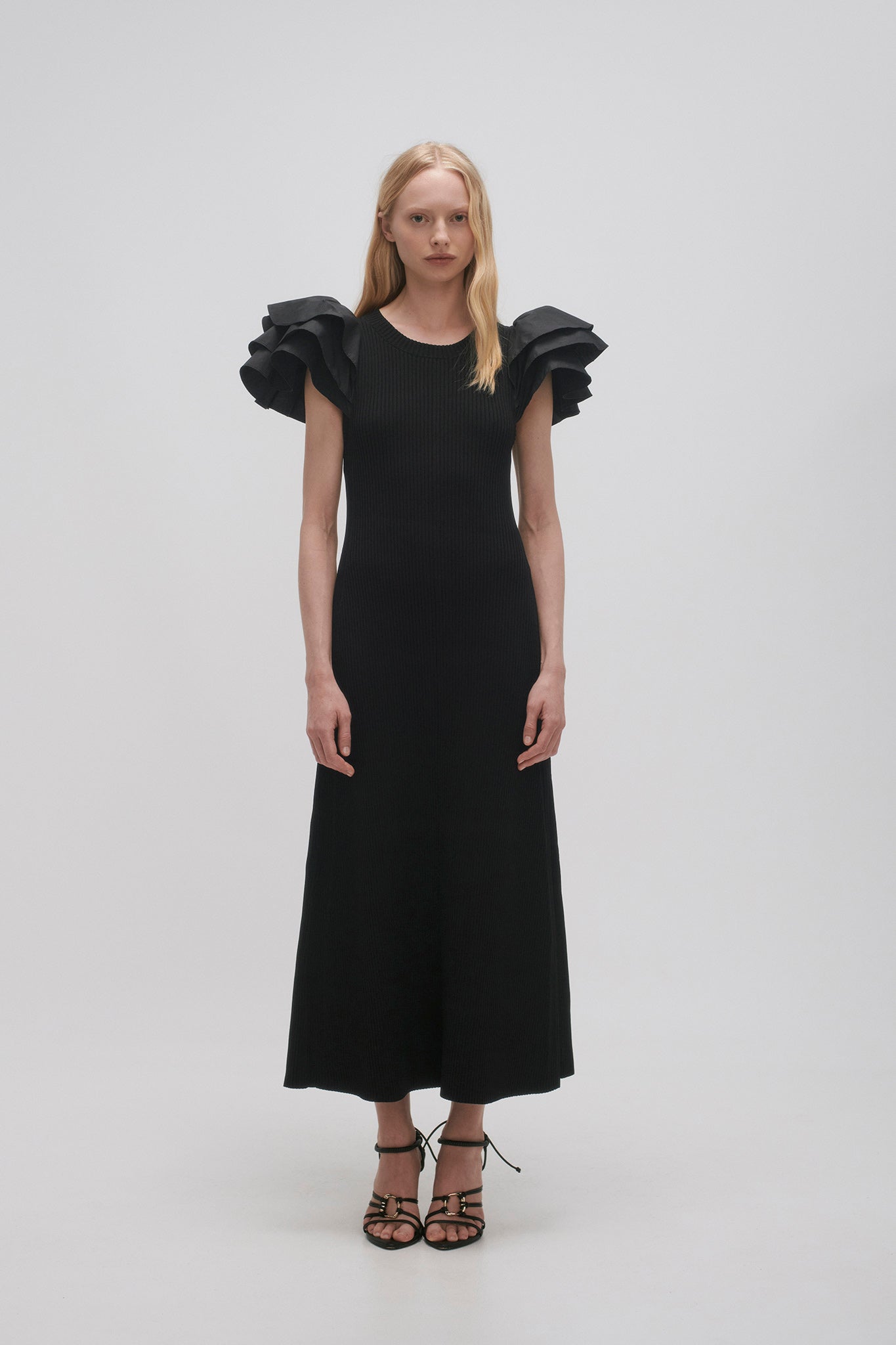 aje black puff sleeve dress Casa Puff Sleeve Midi Dress | Black