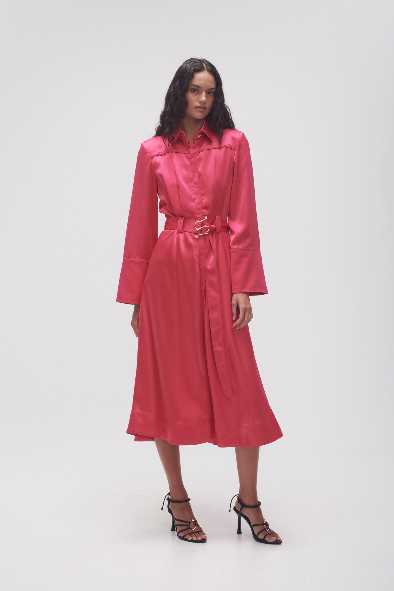 Echo Belted Midi Shirt Dress | Hot Pink