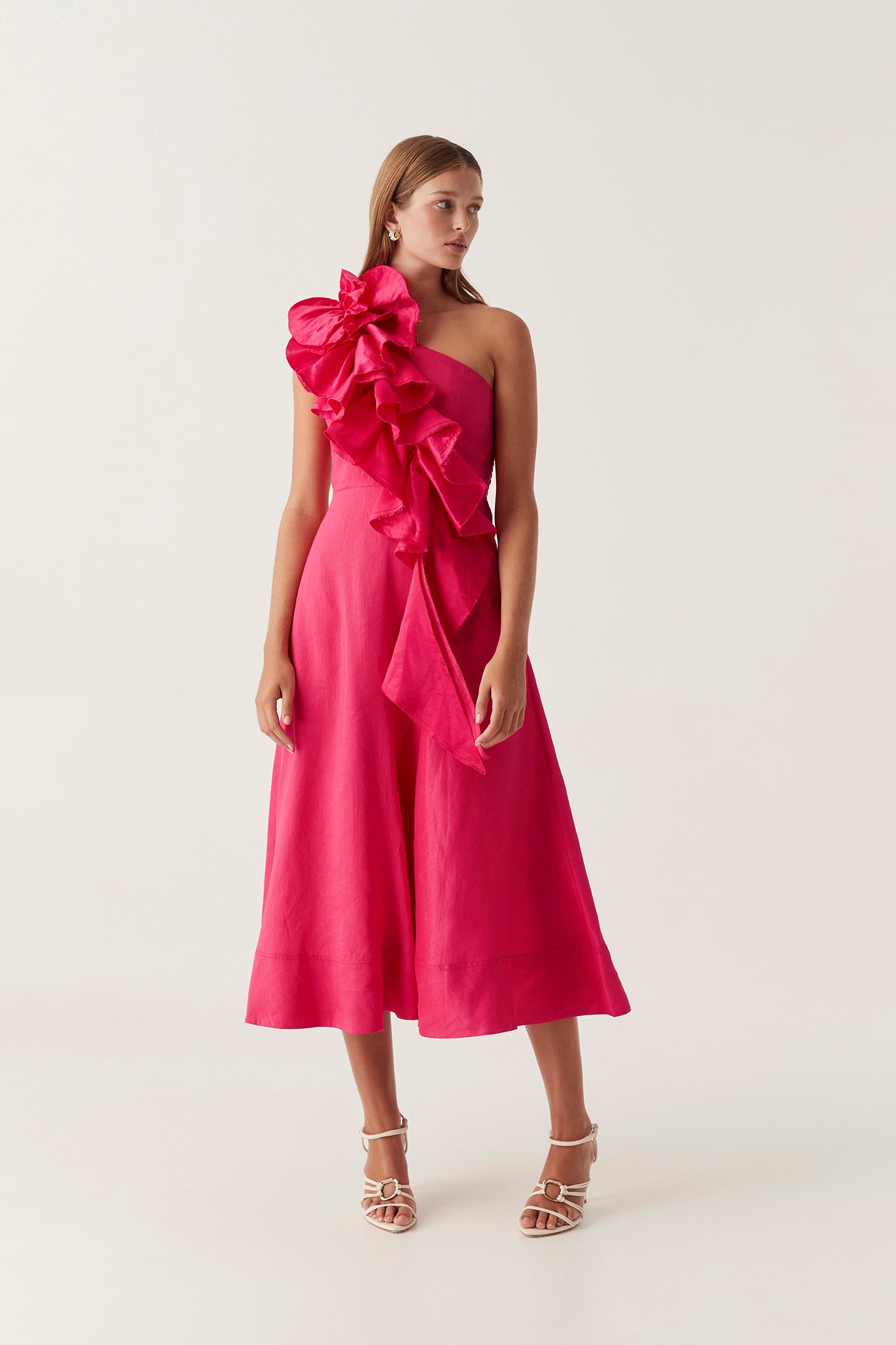 Adelia Ruffle Midi Dress-BOUGAINVILLEA RED / 4 Adelia Ruffle Midi Dress-BOUGAINVILLEA RED / 4