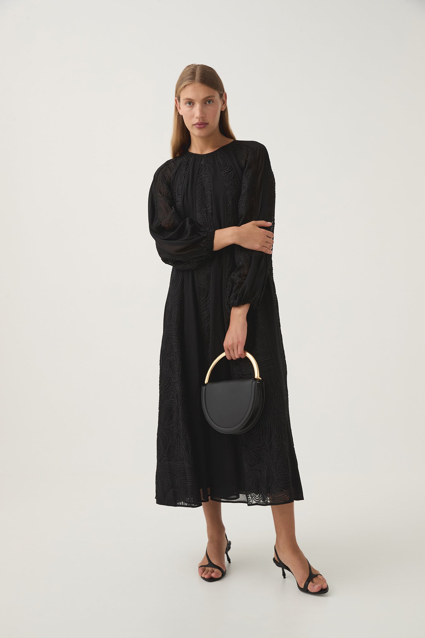 Soleil Blouson Lace Midi Dress-BLACK / 4 Soleil Blouson Lace Midi Dress-BLACK / 4
