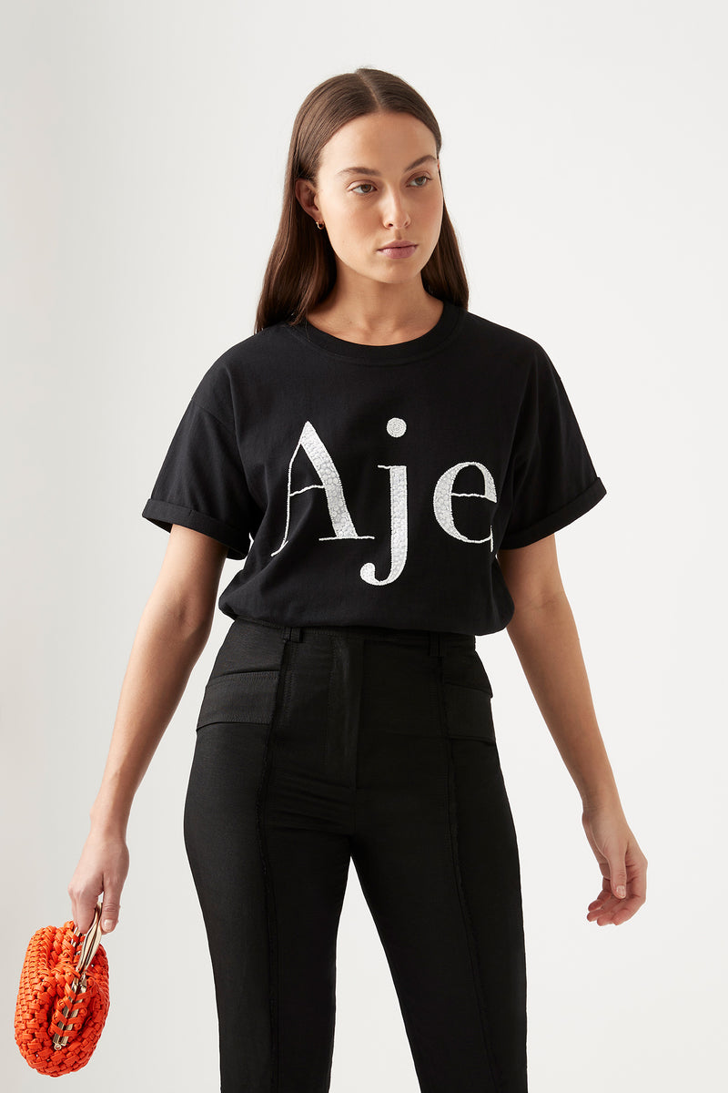 Classic Embellished Logo Tee | Black & White | Aje â Aje AU