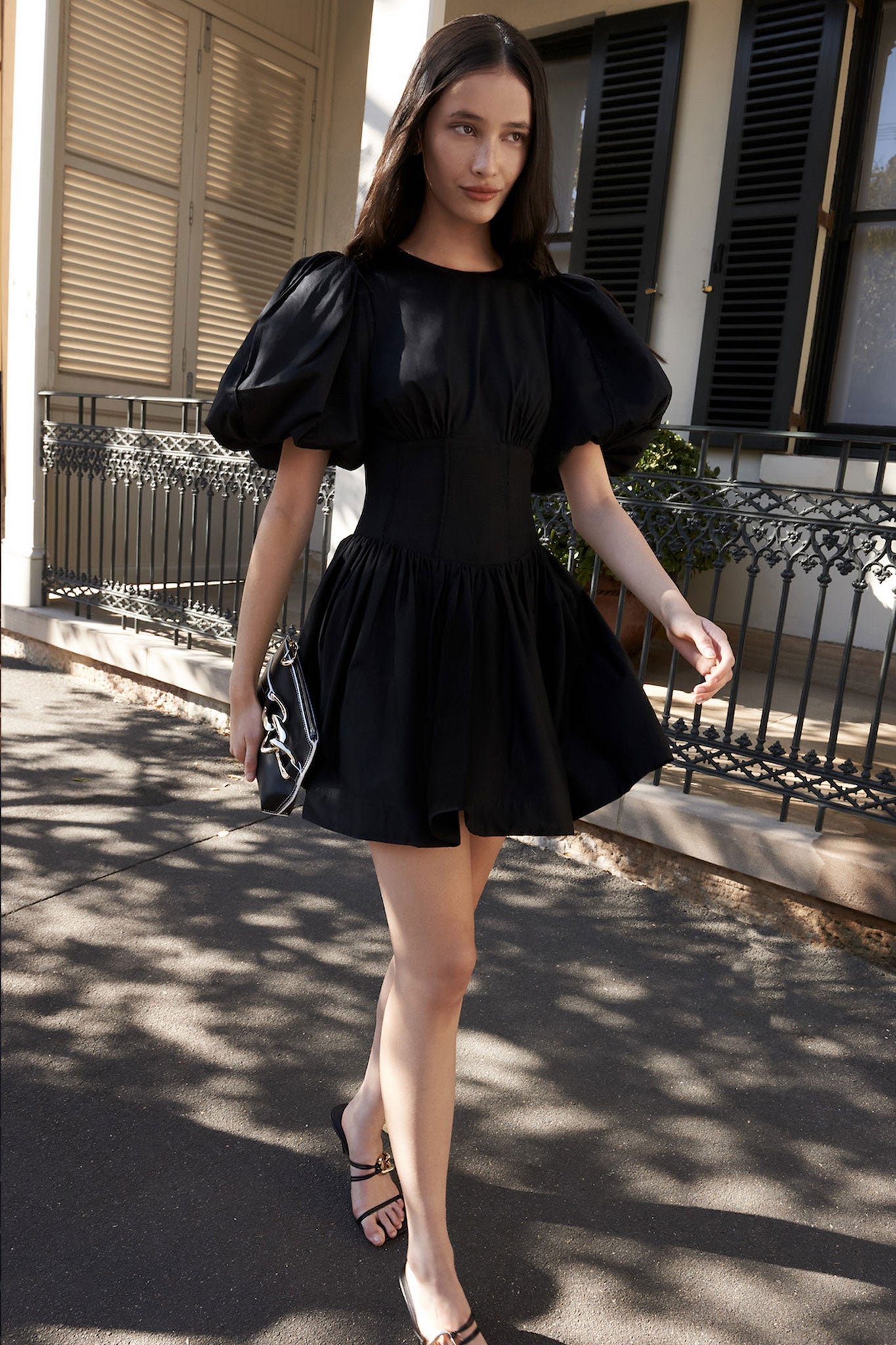 aje black puff sleeve dress Aje Dress Mimosa Black Midi Size AU 16 US 12 Tie Back Short Puff Sleeve NEW TAGS