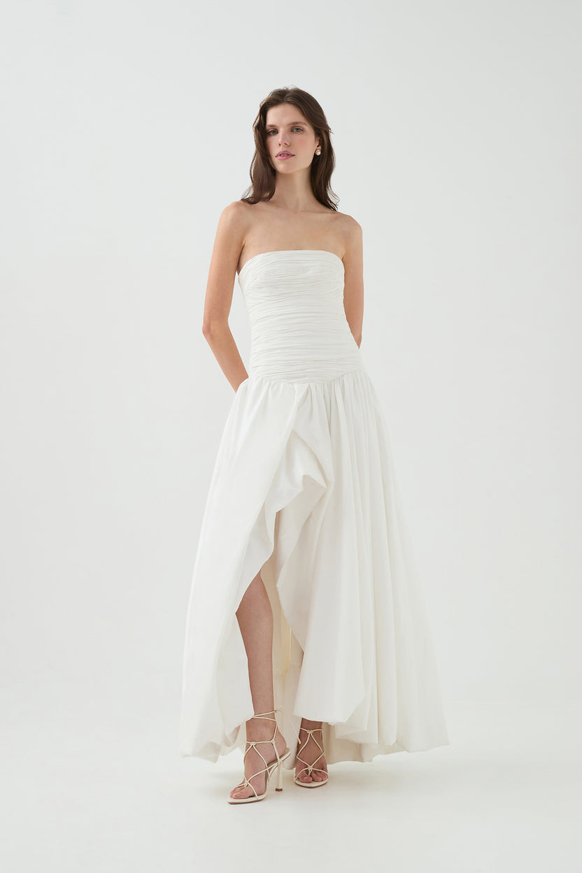 AJE Violette Bubble Hem Maxi Dress Ivory
