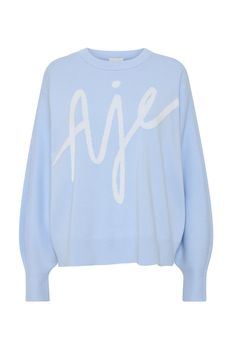 Equation Knit Crew Jumper | Powder Blue & Ivory Logo | Aje – Aje AU