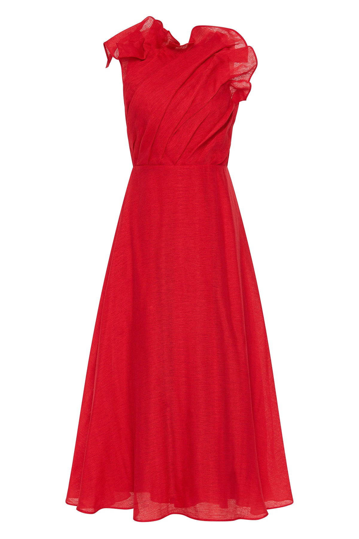 Scarlet Serenade A-Line V-Neck Red Crepe Dress