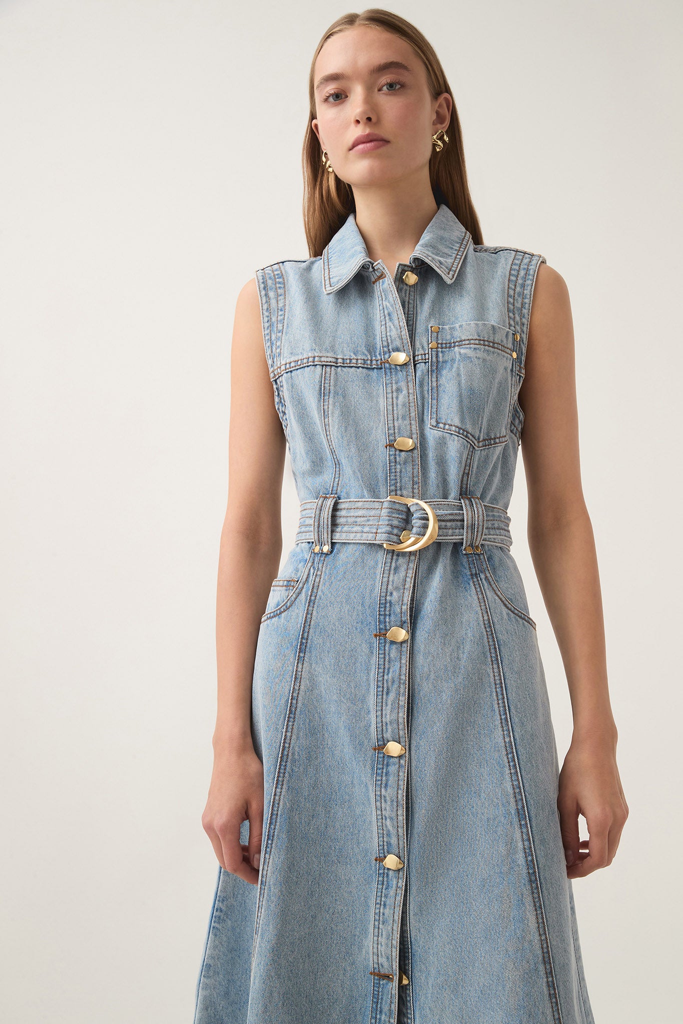 Ray Denim Midi Dress | Sea Spray Wash | Aje Aje AU Ray Denim Midi Dress | Sea Spray Wash | Aje Aje AU