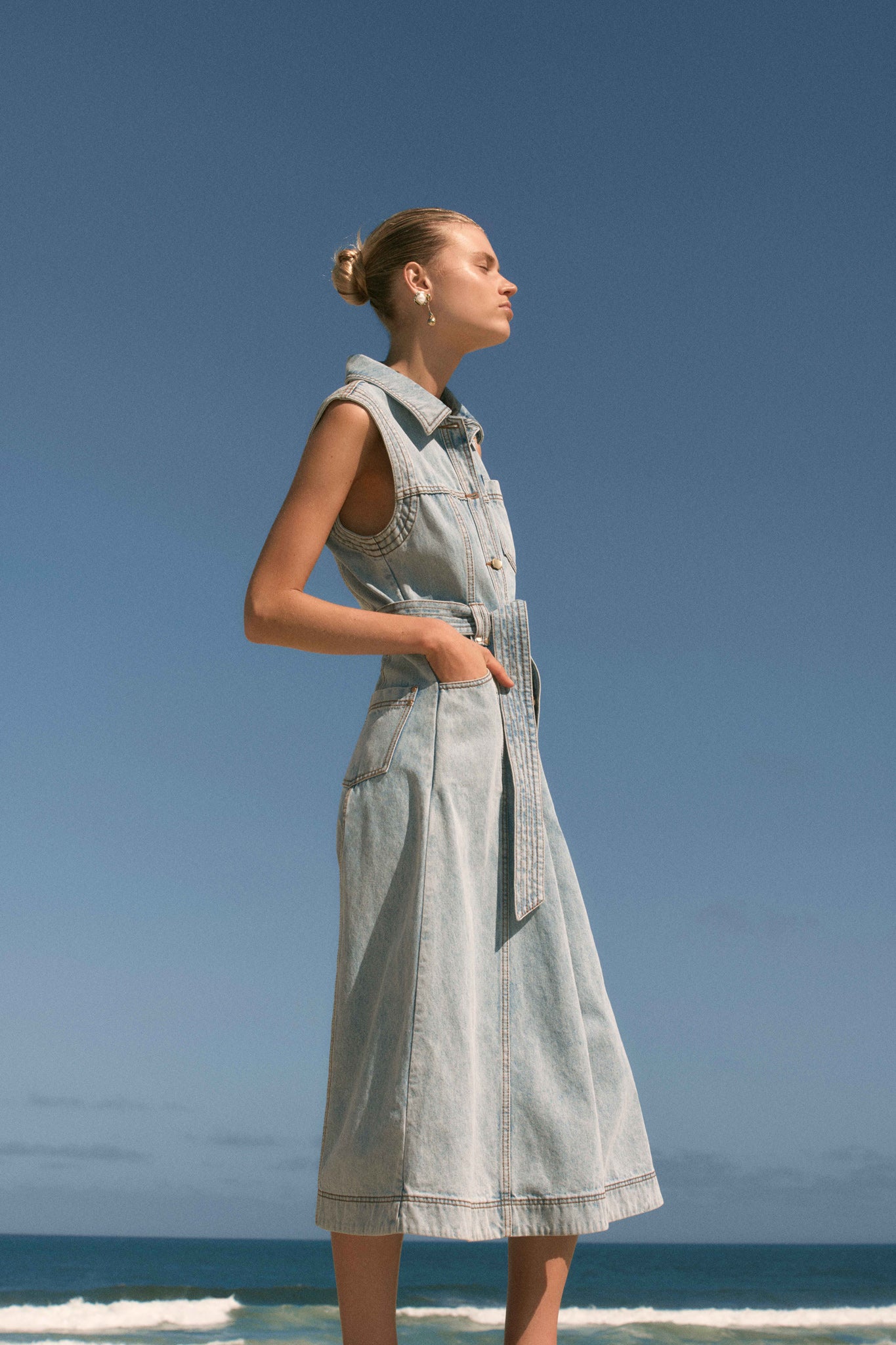 Ray Denim Midi Dress | Sea Spray Wash | Aje Aje AU Ray Denim Midi Dress | Sea Spray Wash | Aje Aje AU