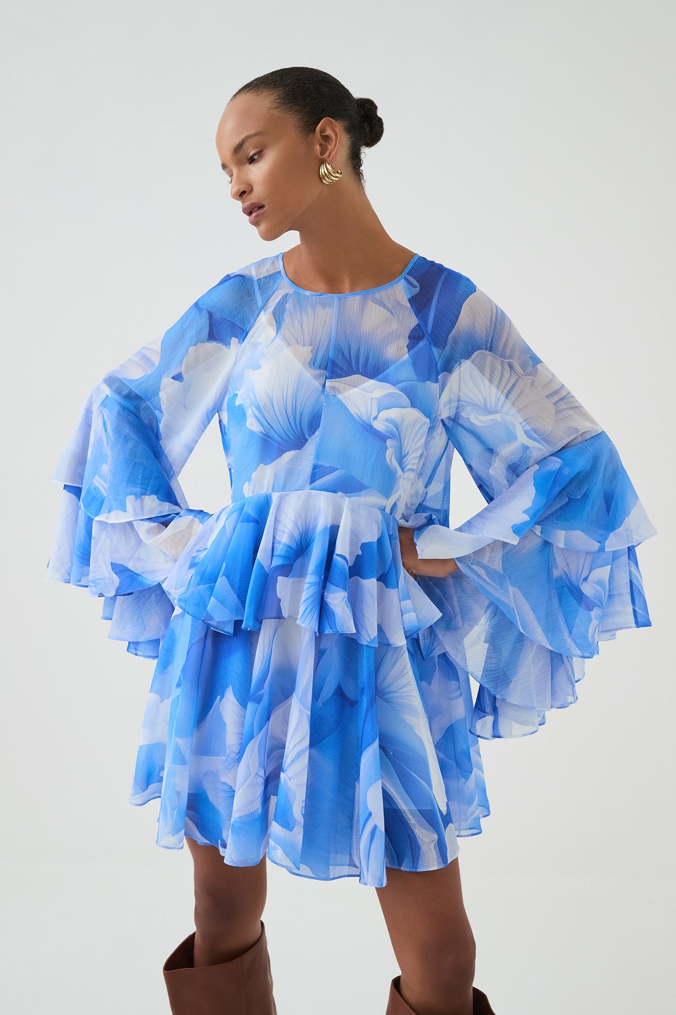 aje blue floral dress Romantica Voile Maxi Dress-BLUE HIBISCUS / 8