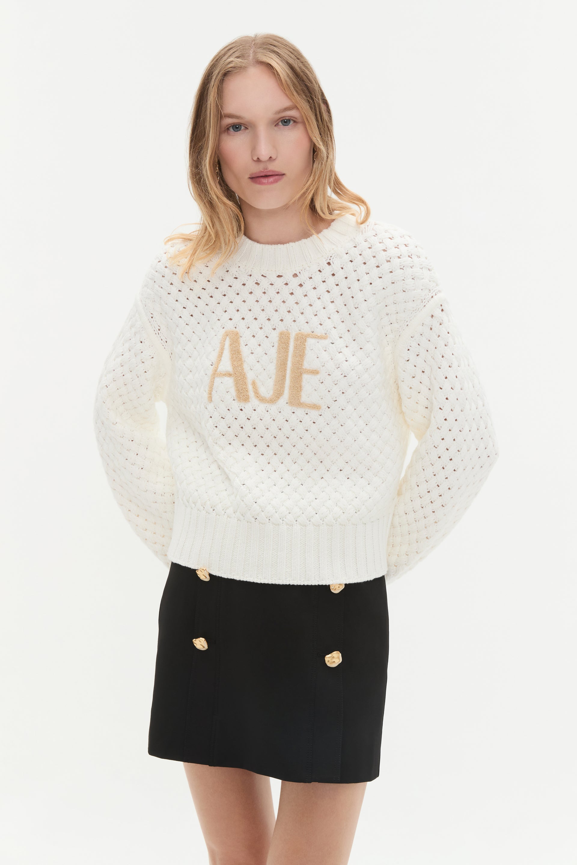 Chance Logo Knit Jumper Ivory Sandshell Aje – Aje AU