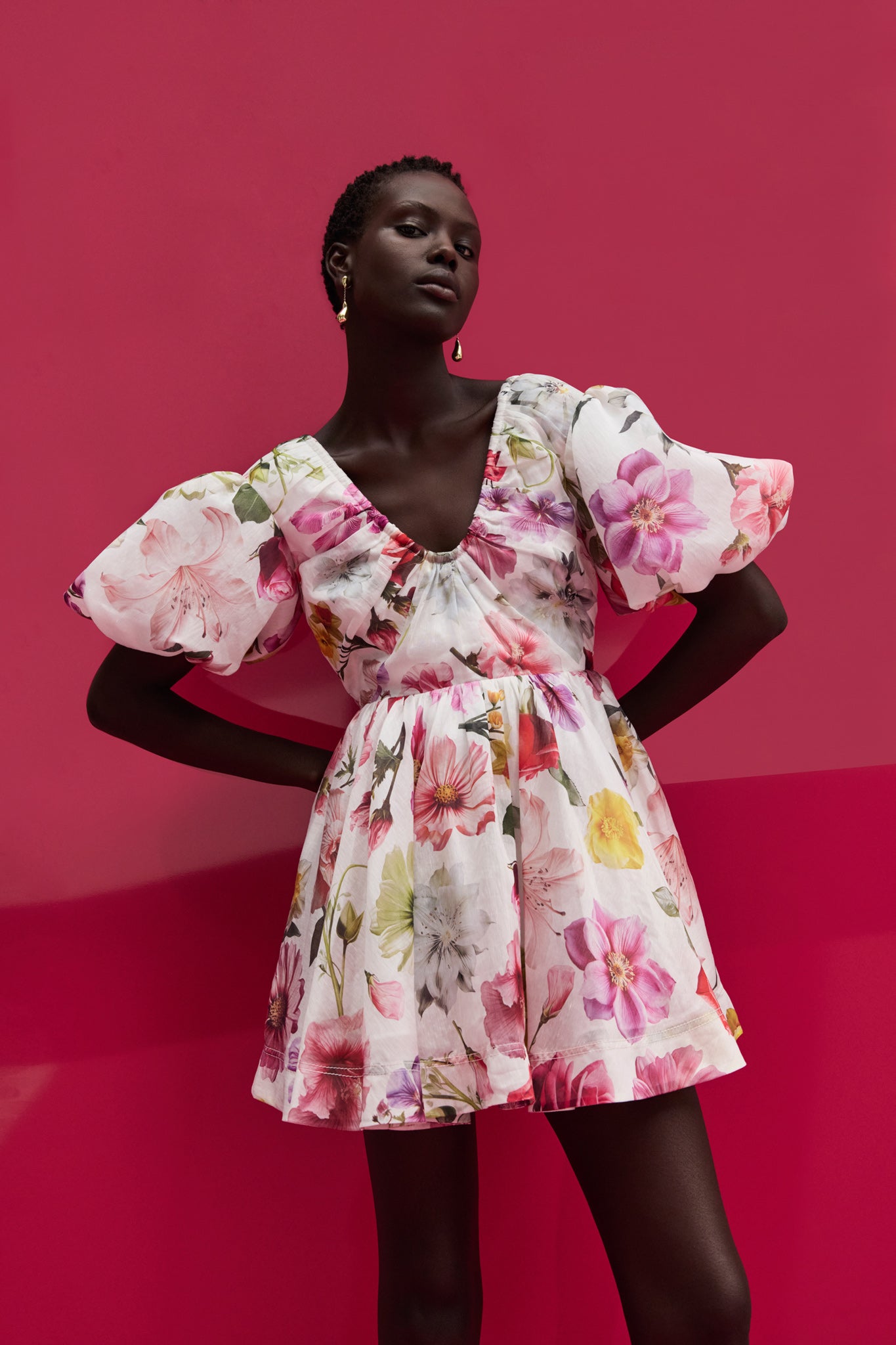 floral mini dress australia Elara Strapless 3D Floral Mini Dress in Golden Bloom