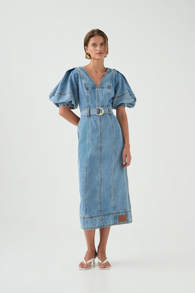 Juno Denim Midi Dress | Coastal Wash | Aje Aje AU Juno Denim Midi Dress | Coastal Wash | Aje Aje AU