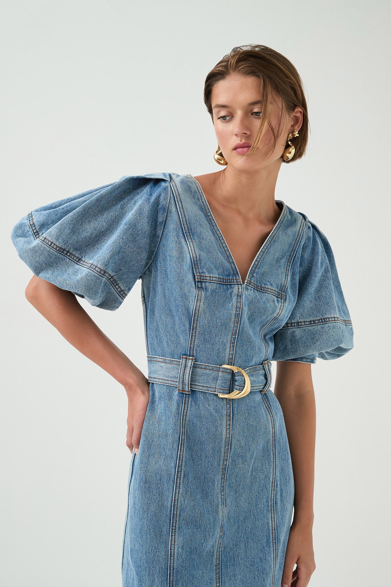 Juno Denim Midi Dress | Coastal Wash | Aje Aje AU Juno Denim Midi Dress | Coastal Wash | Aje Aje AU