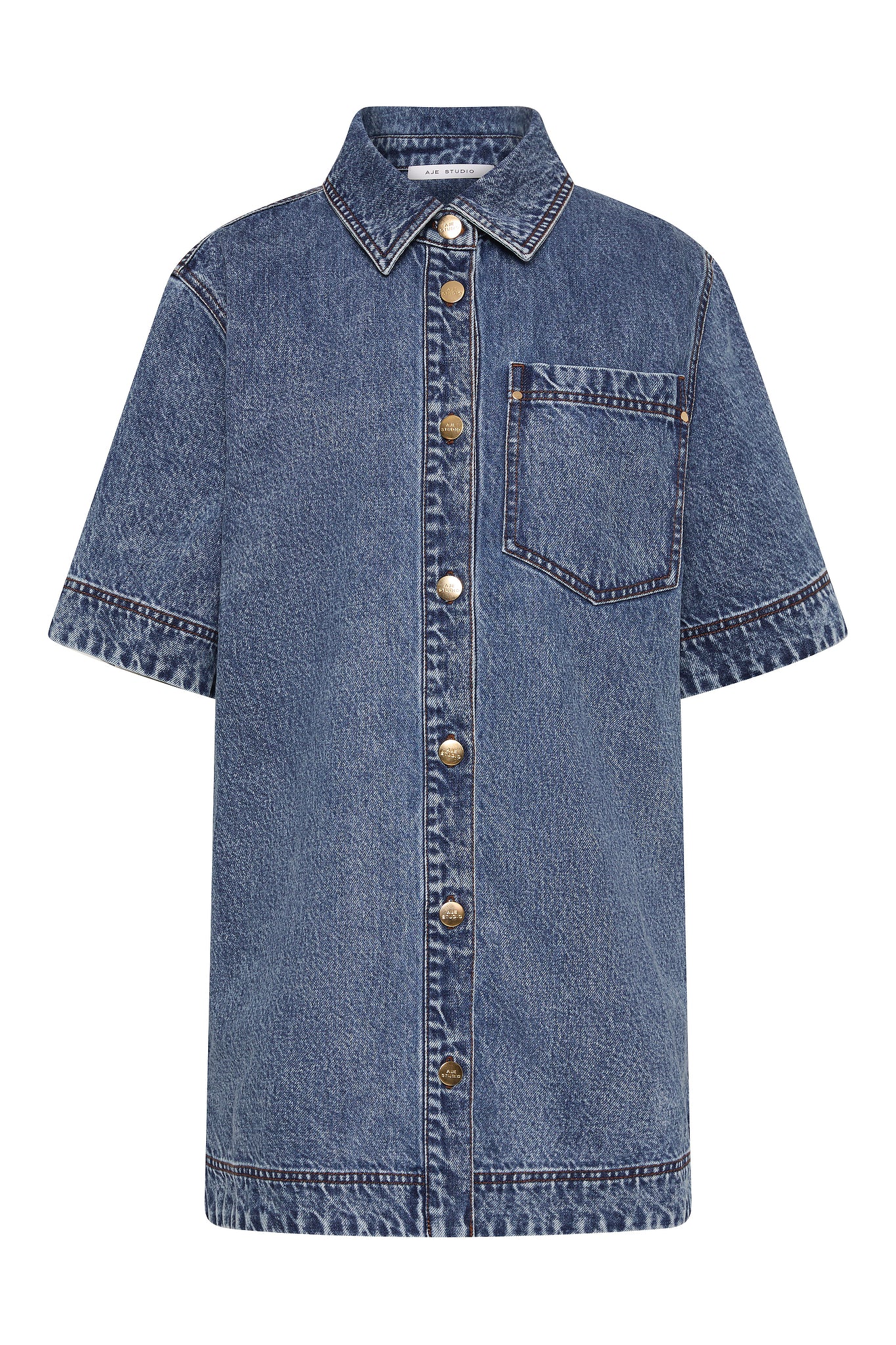 aje denim shirt dress Junee Denim Shirt Dress | 80's Blues Wash