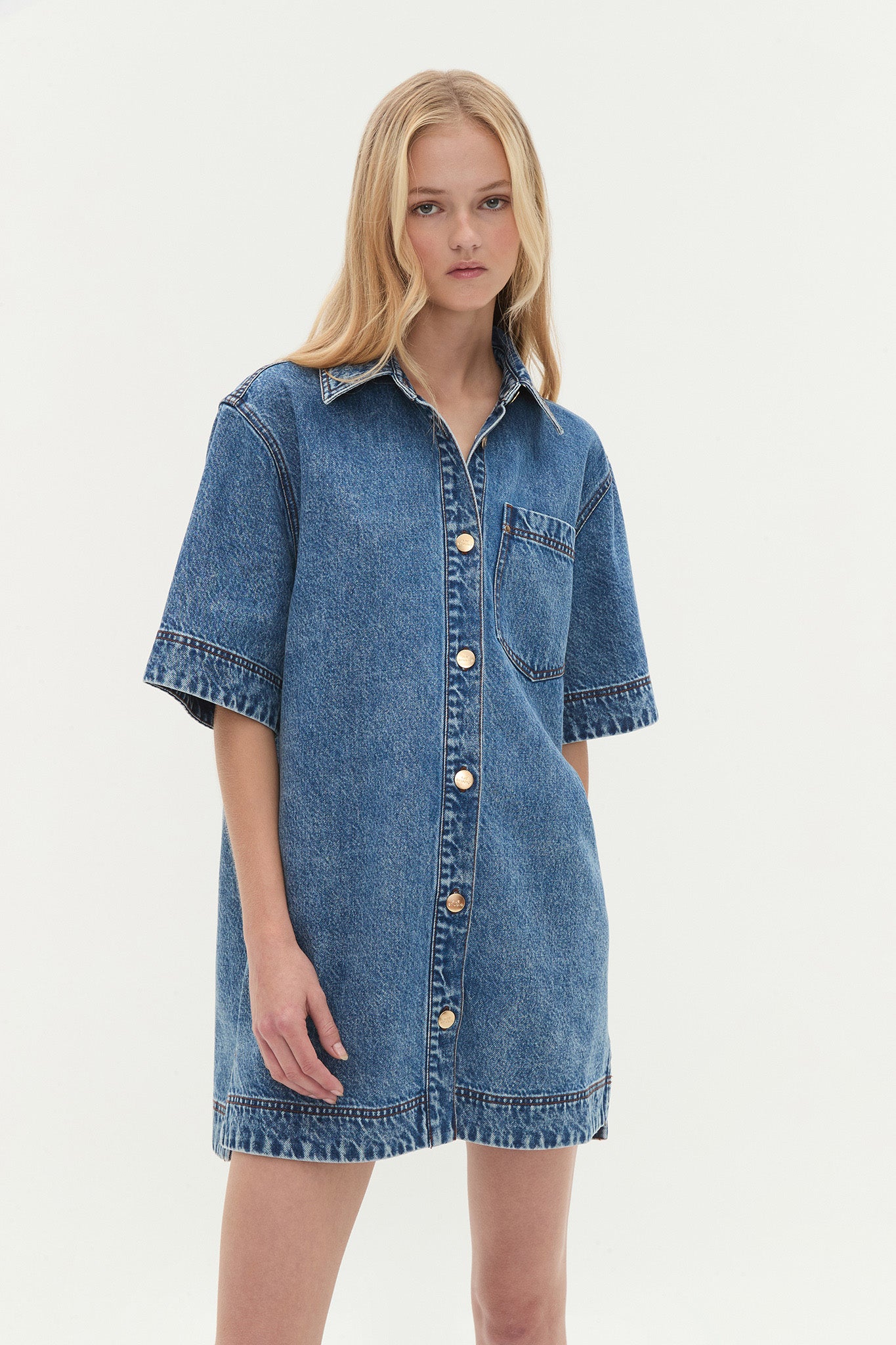 aje denim shirt dress Blues Denim Shirt Dress | 80's Blue Wash