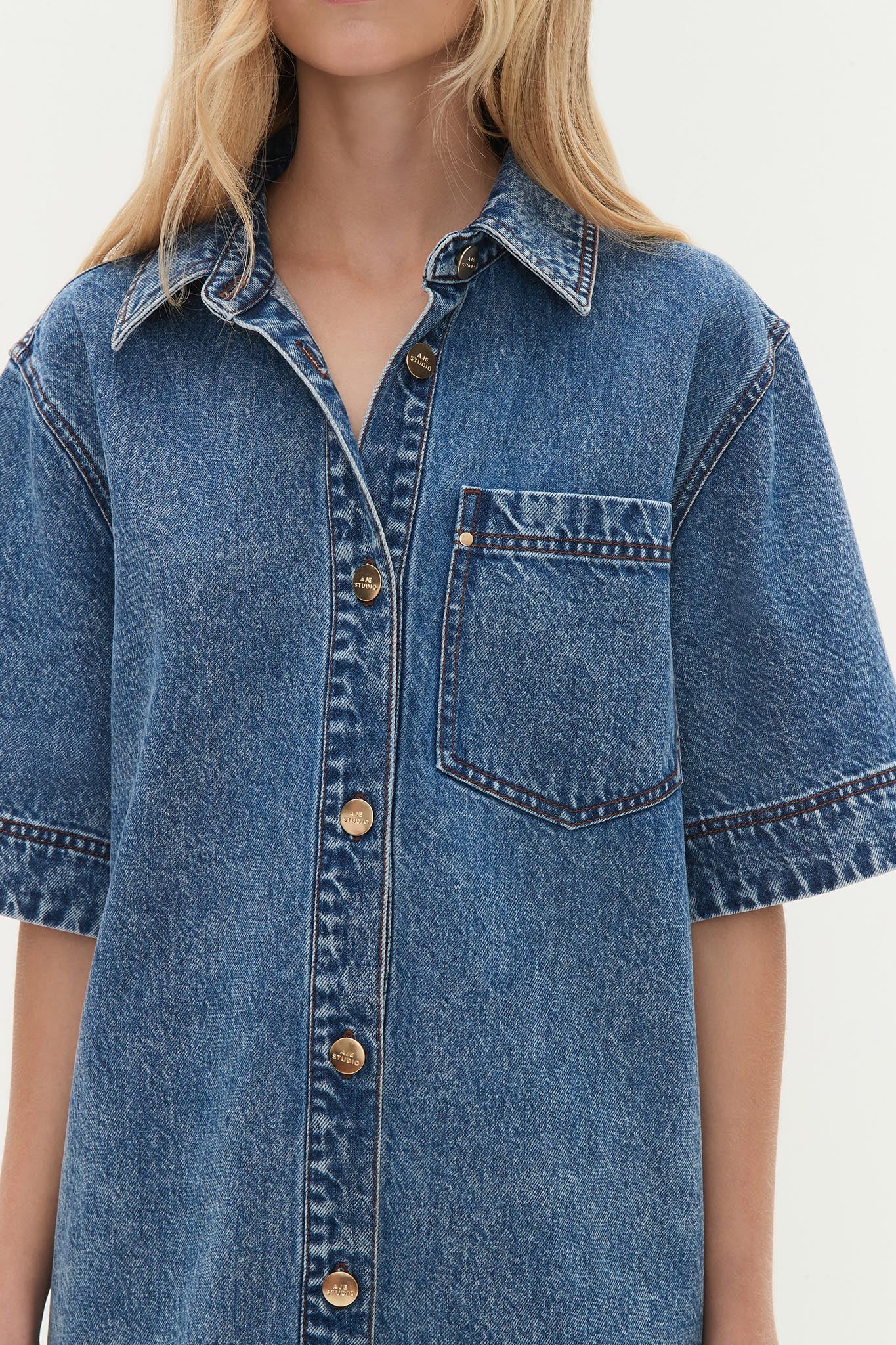 aje denim shirt dress Blues Denim Shirt Dress | 80's Blue Wash