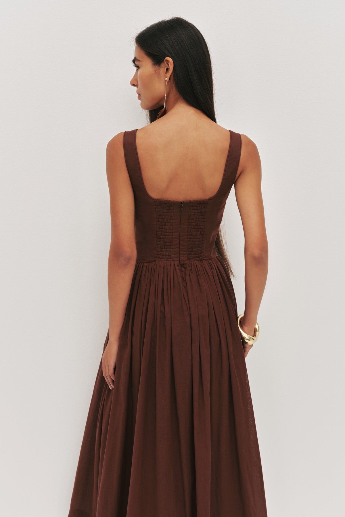 aje brown dress Sunny Midi | Chocolate Size:50 Long Jacket Navy Blue Dress Outfit The fitted bodice with In_Store