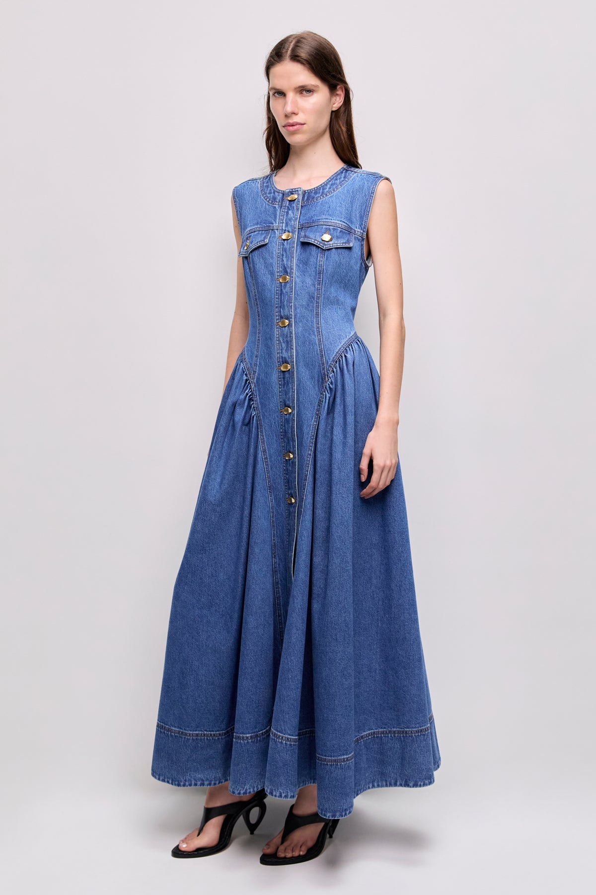 Loxley Denim Midi Dress | Mid Wash Blue