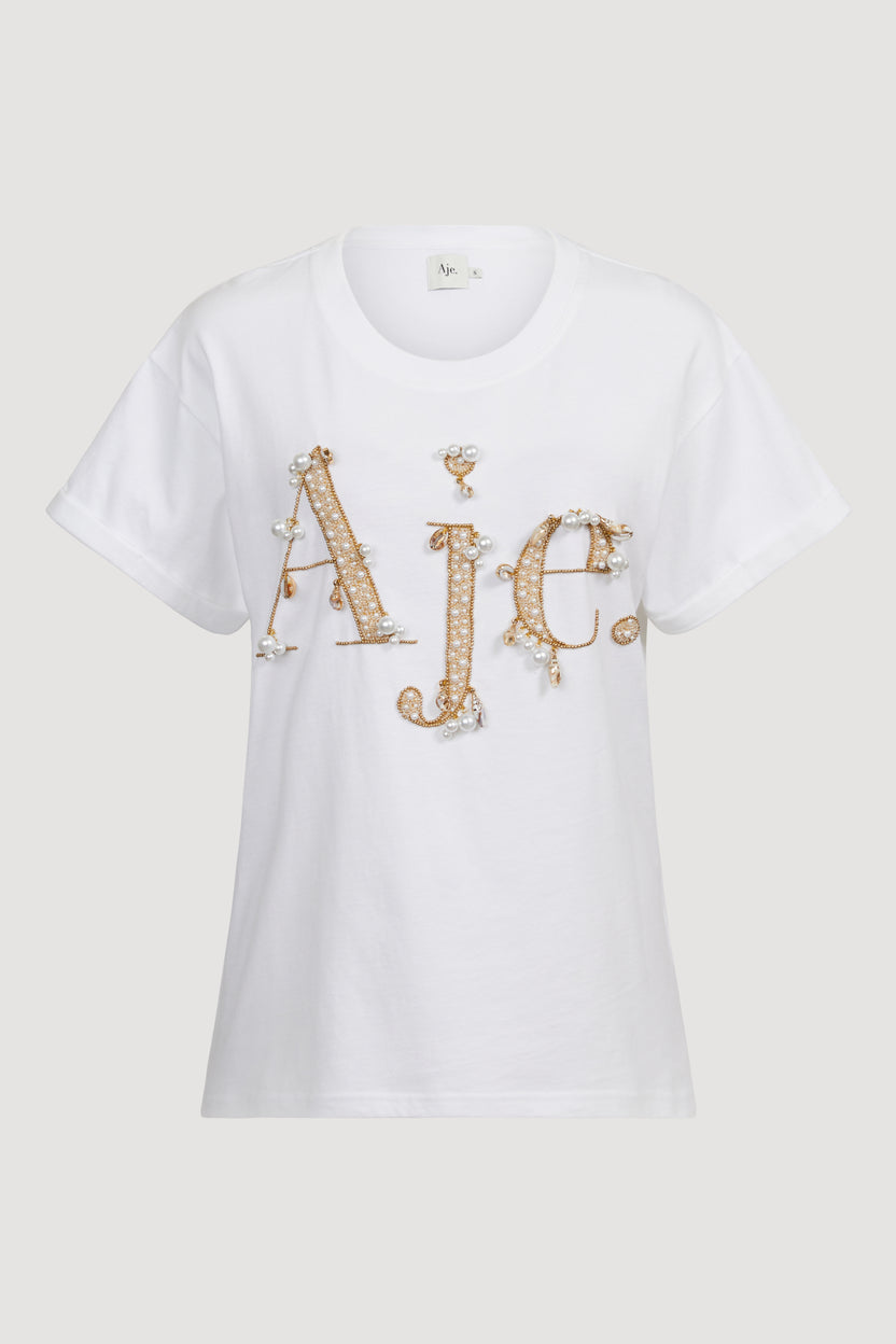 Atley Shell Logo Tee | White & Gold | Aje – Aje AU