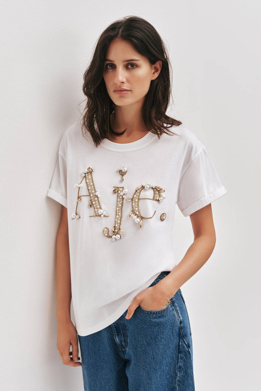 Atley Shell Logo Tee | White & Gold | Aje – Aje AU
