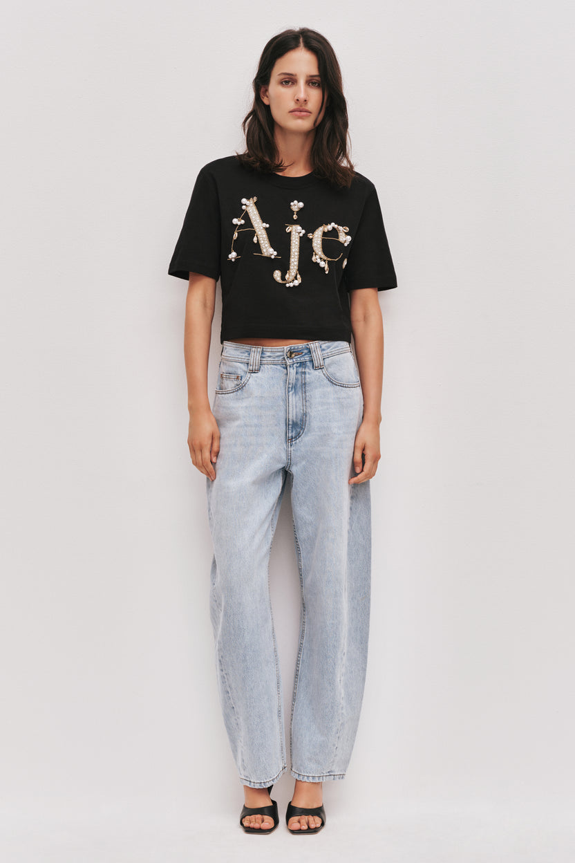 Atley Shell Logo Cropped Tee | Black & Gold | Aje – Aje AU