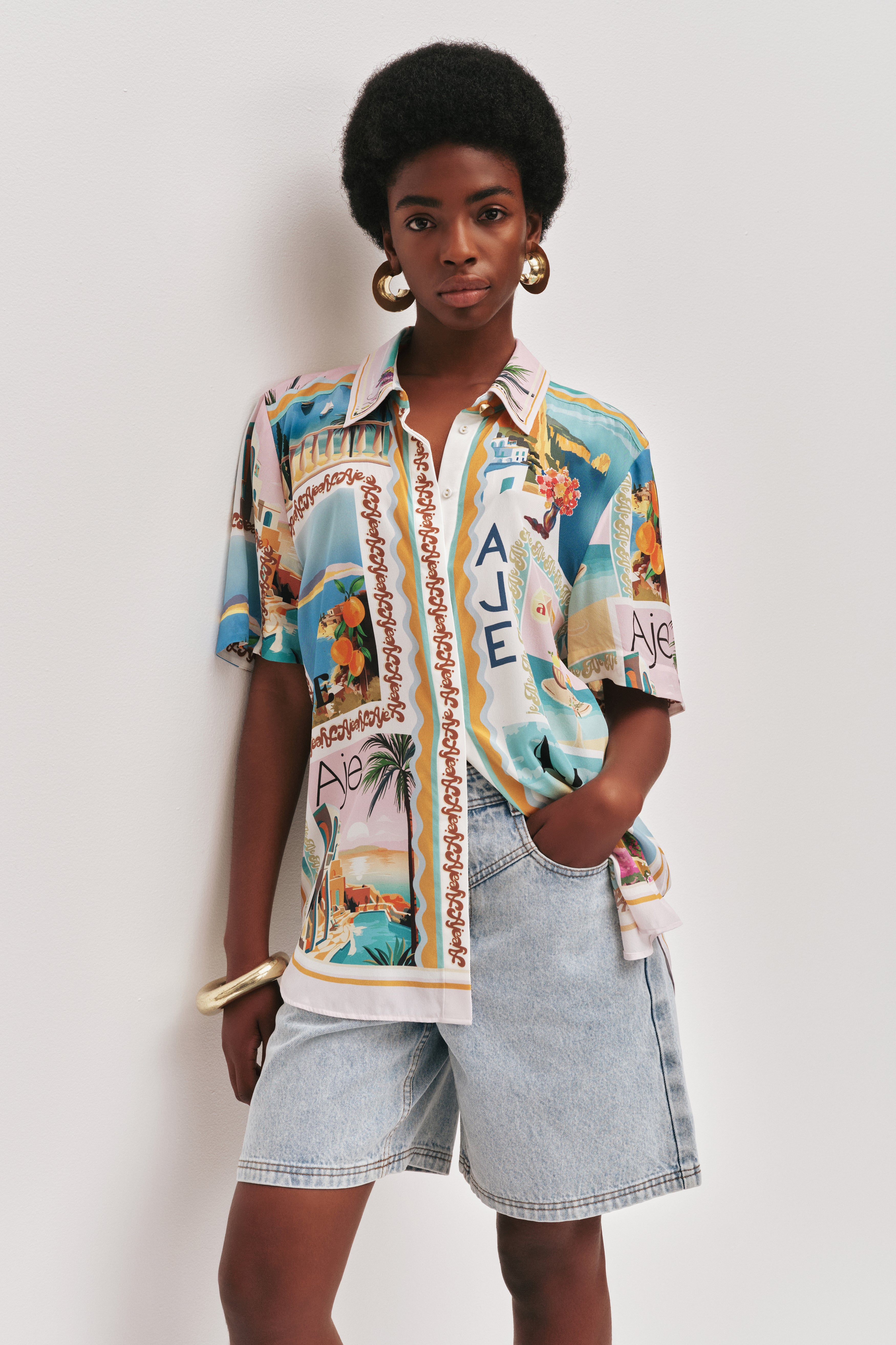 Atomic Short Sleeve Silk Shirt | Postcard | Aje – Aje AU