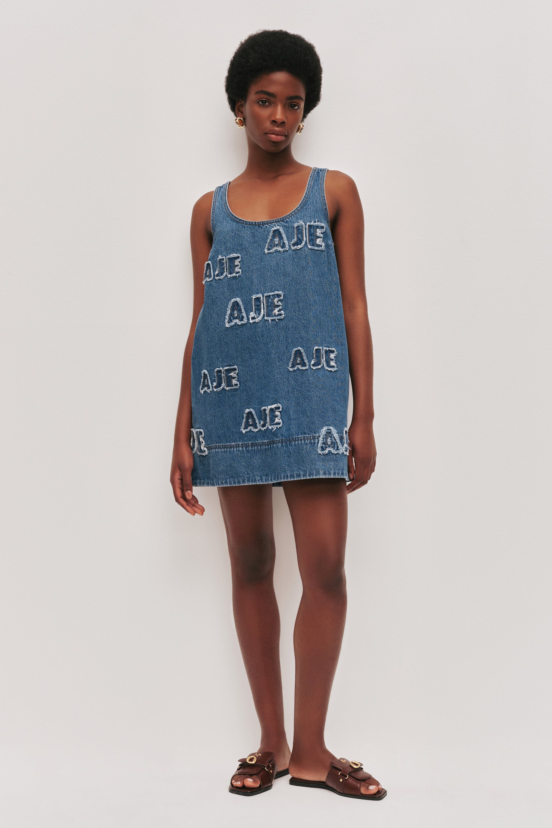 Electra Logo Denim Mini Dress | Mid Indigo Wash
