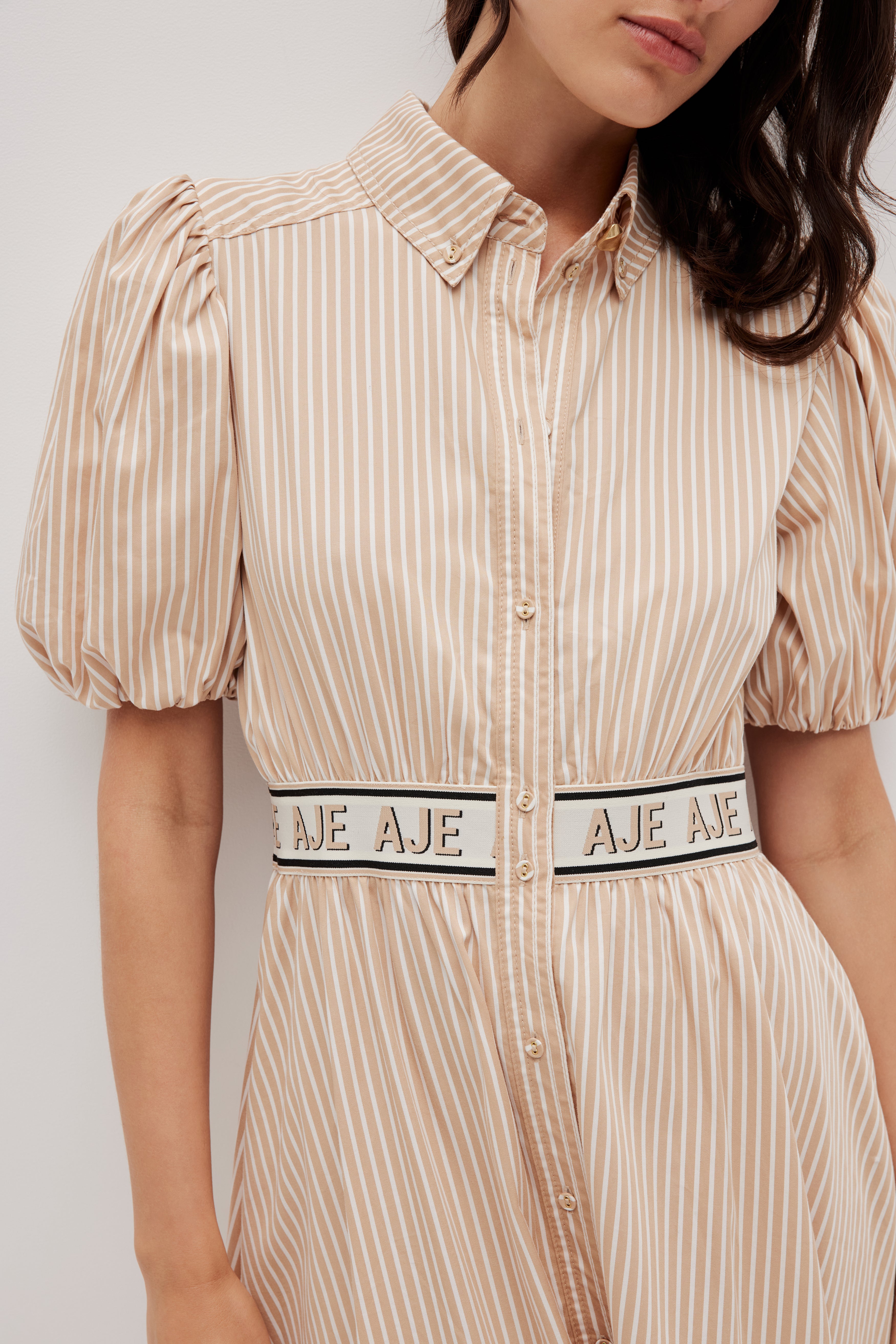 aje harling logo midi dress Harling Logo Midi Dress | Chocolate Stripe