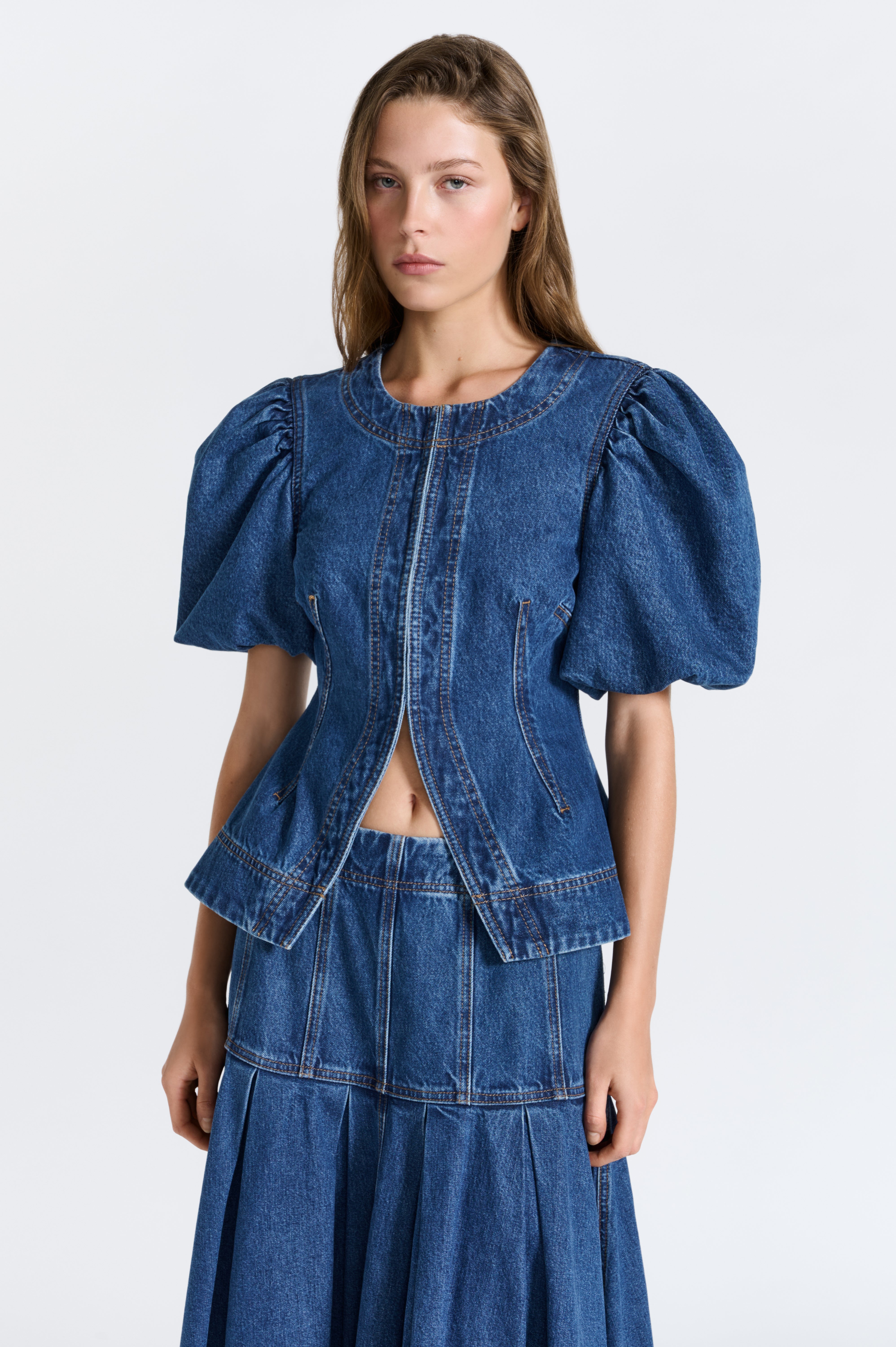 Viva Puff Sleeve Denim Top