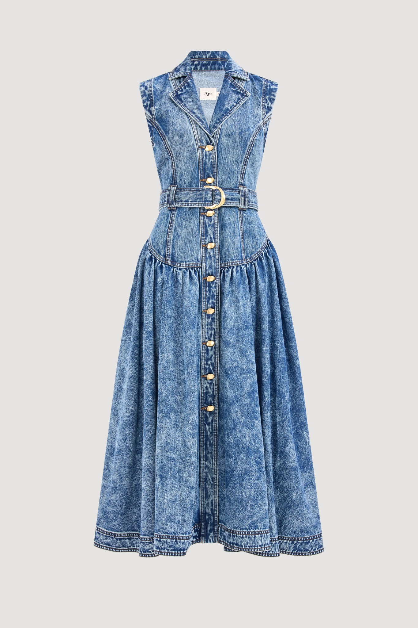 Angelina Belted Midi Dress-BLUE RINSE / 4