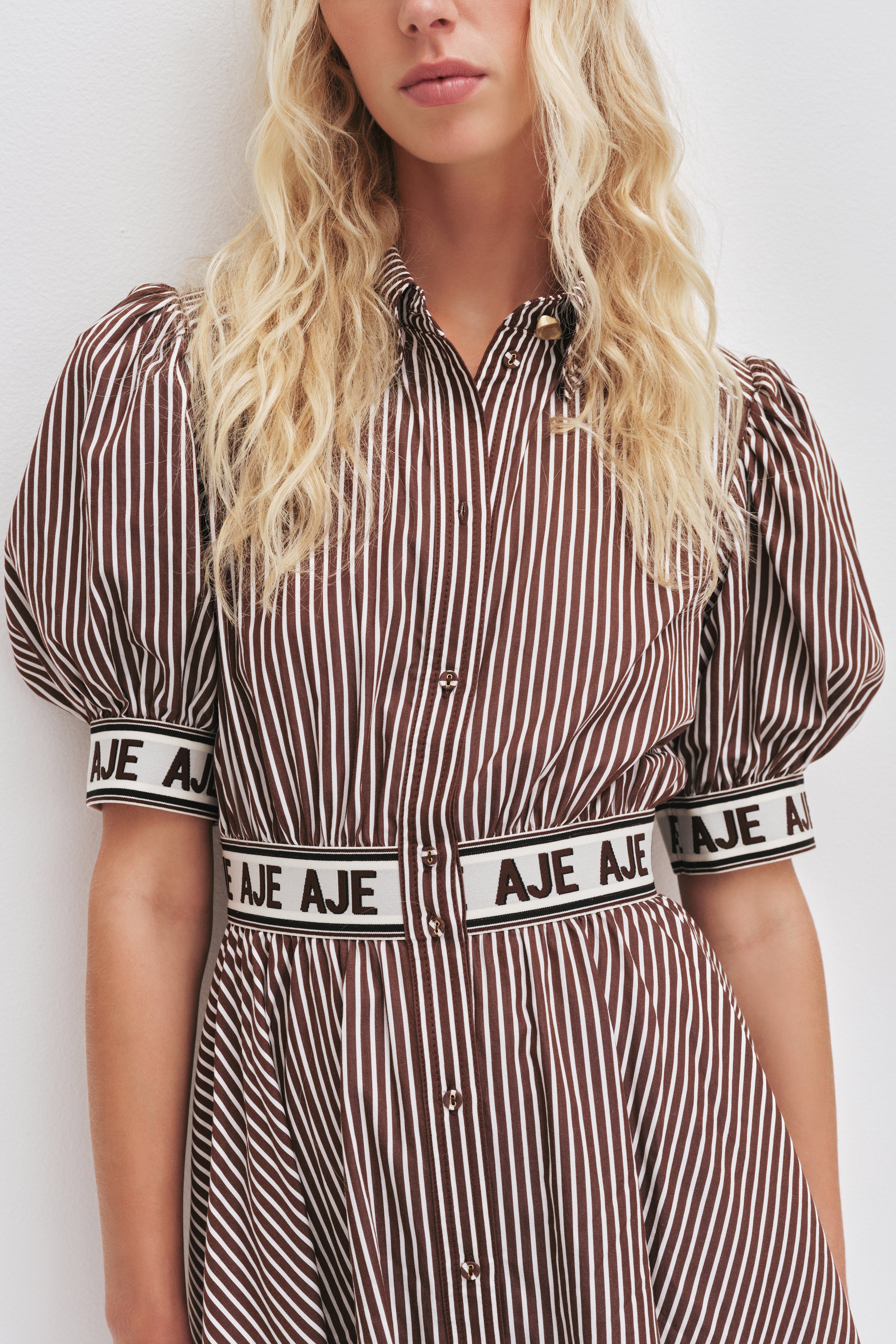aje harling logo midi dress Harling Logo Midi Dress | Chocolate Stripe