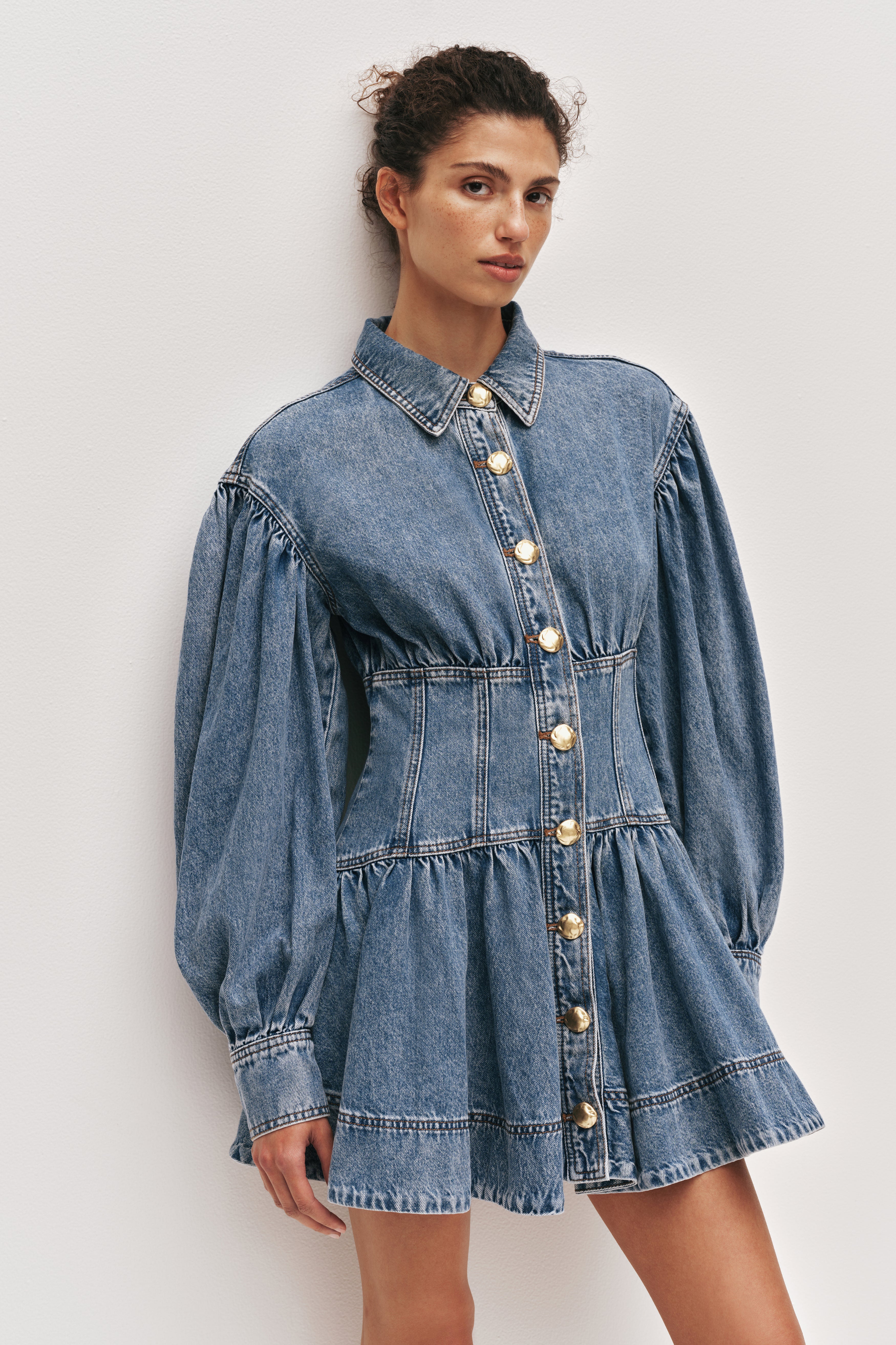 Lorraine Denim Mini Dress Coastal Stone | Wash
