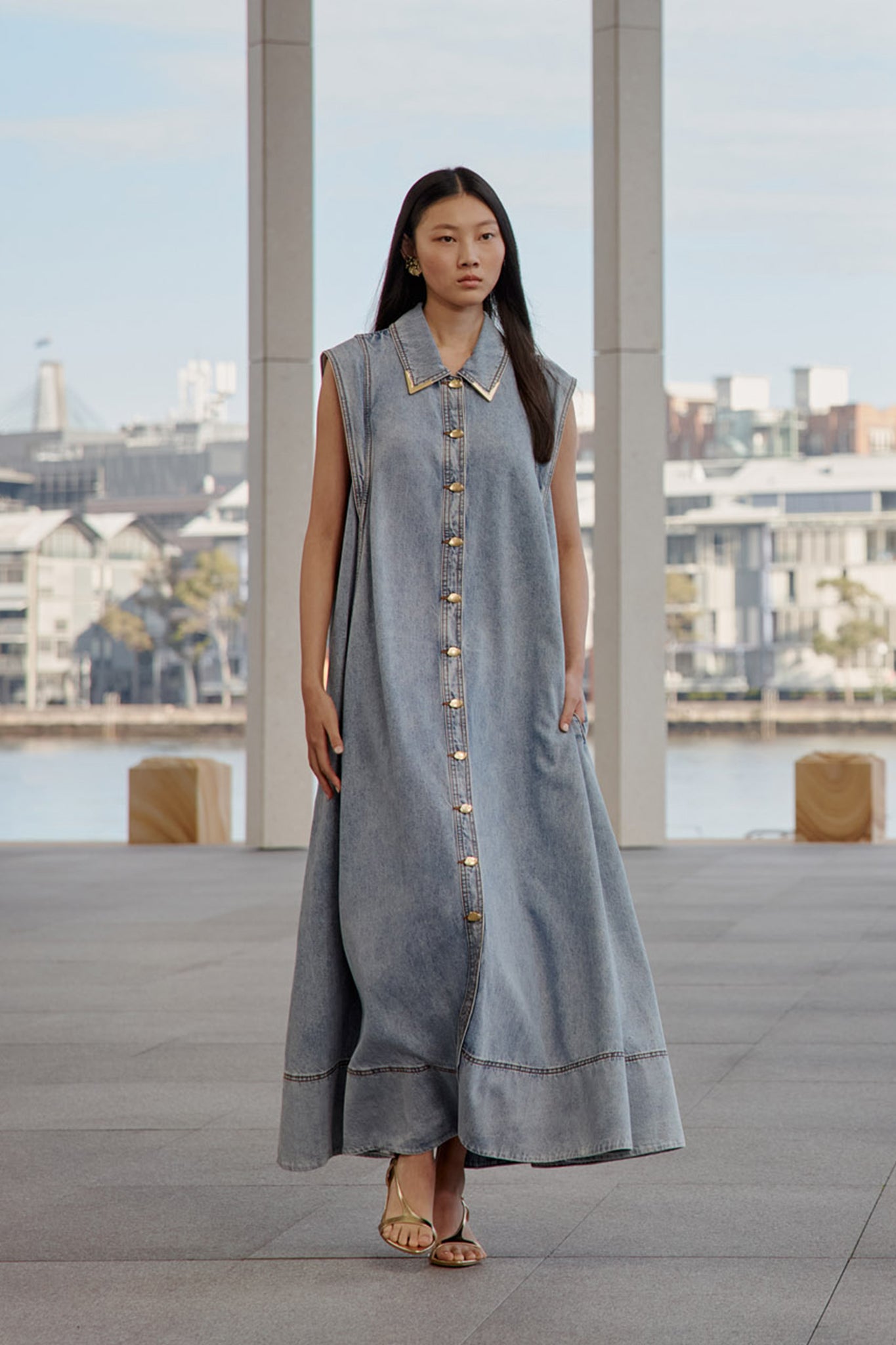 Amara Denim Maxi Dress | Sky Wash | Aje Aje AU Amara Denim Maxi Dress | Sky Wash | Aje Aje AU