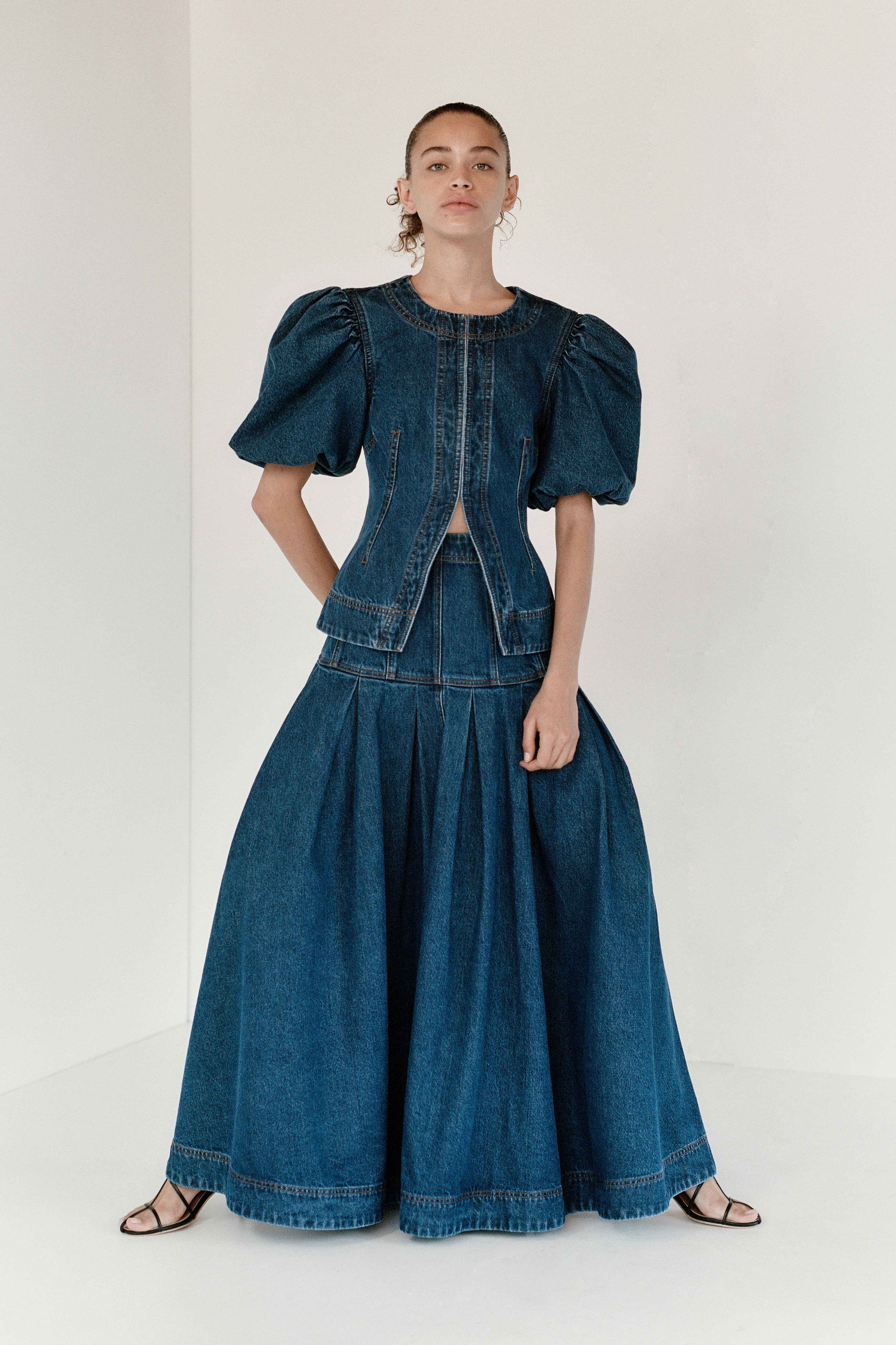 Viva Puff Sleeve Denim Top