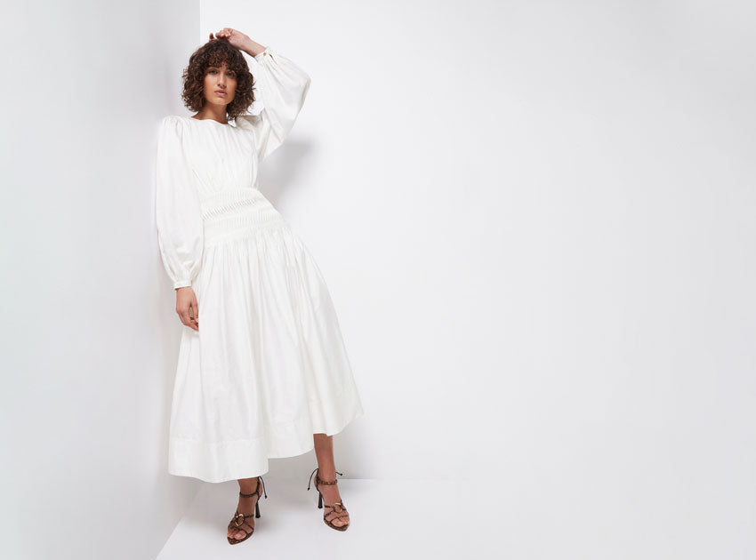 Tidal Tucked Midi Dress