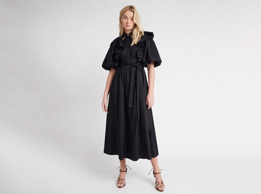 Poised Frill Sleeve Midi Dress