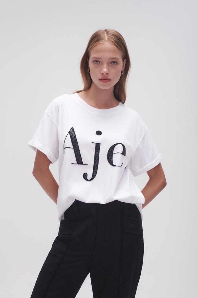 Classic Embellished Logo Tee | White & Black | Aje – Aje AU