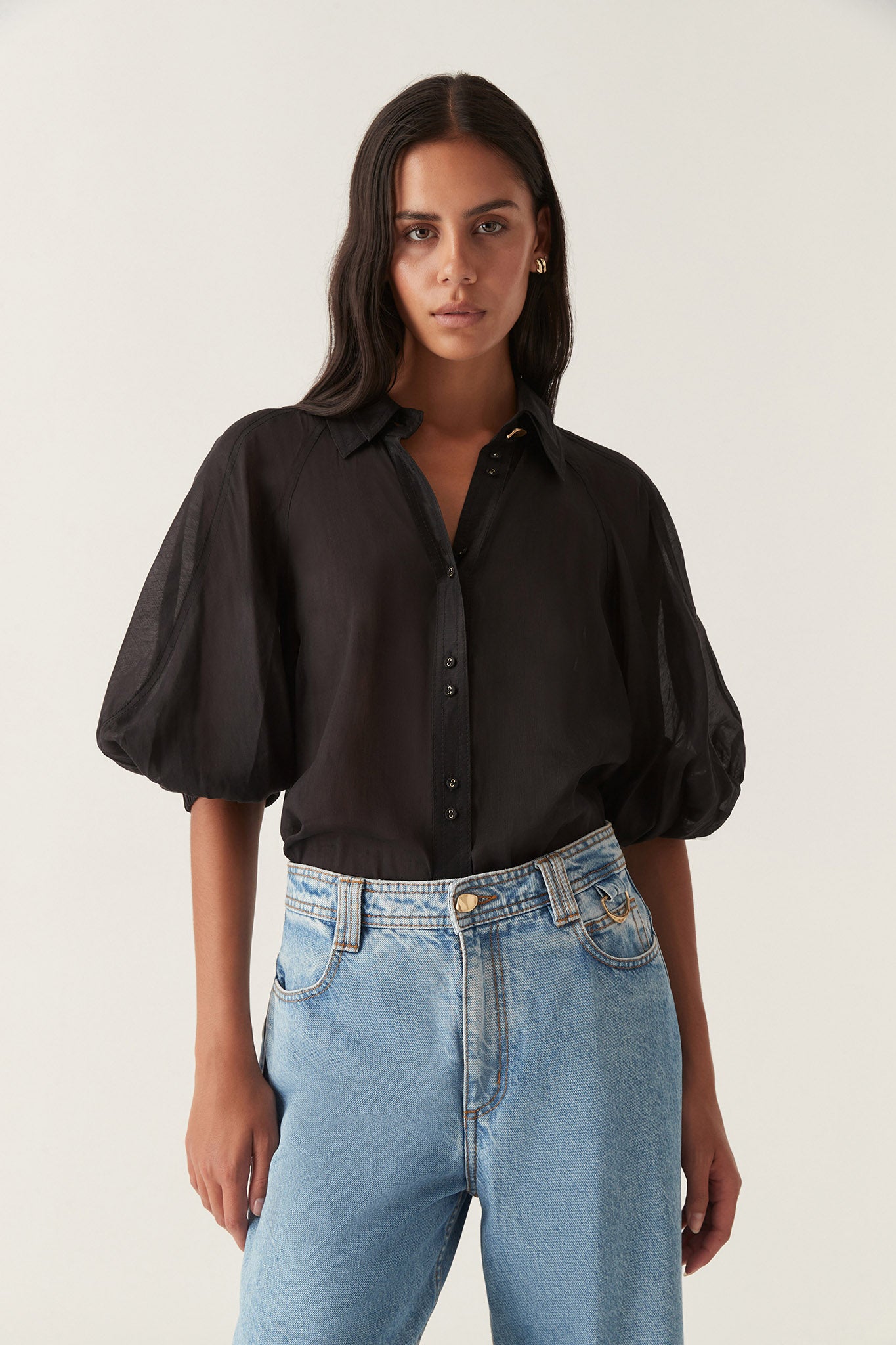 Palms Puff Sleeve Shirt | Black | Aje – Aje AU