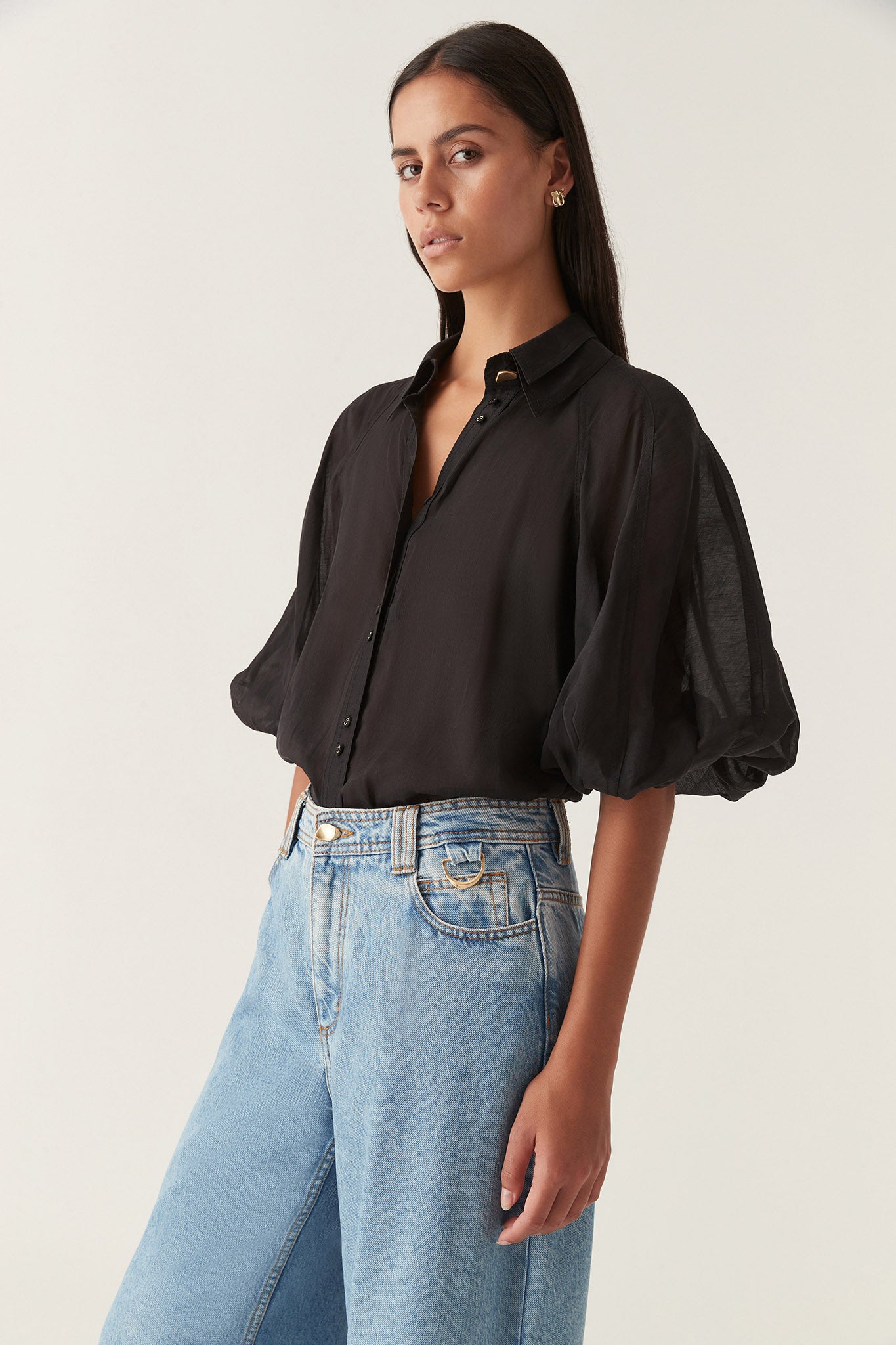 Palms Puff Sleeve Shirt | Black | Aje – Aje AU