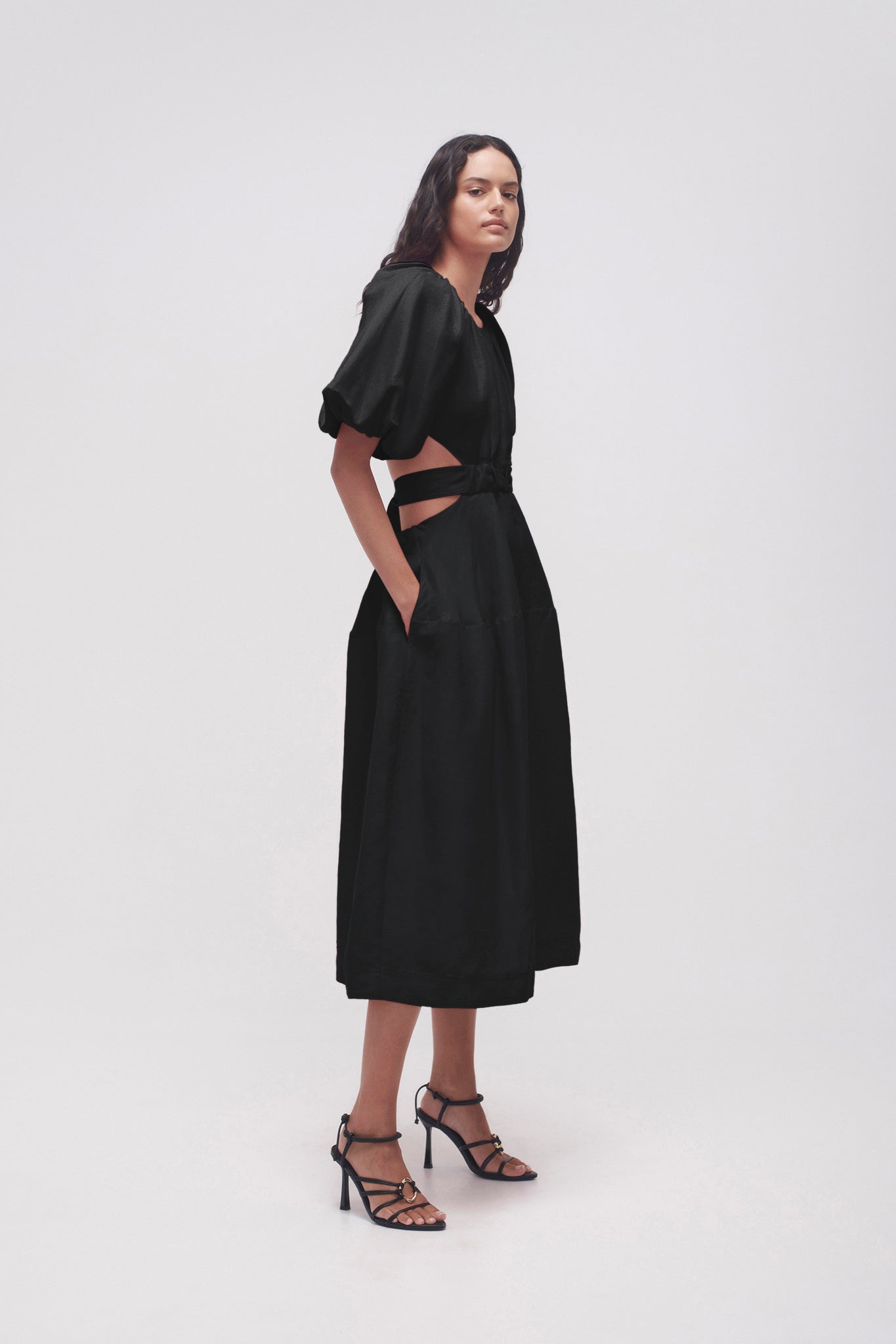 Mimosa Cut Out Midi Dress-BLACK / 10