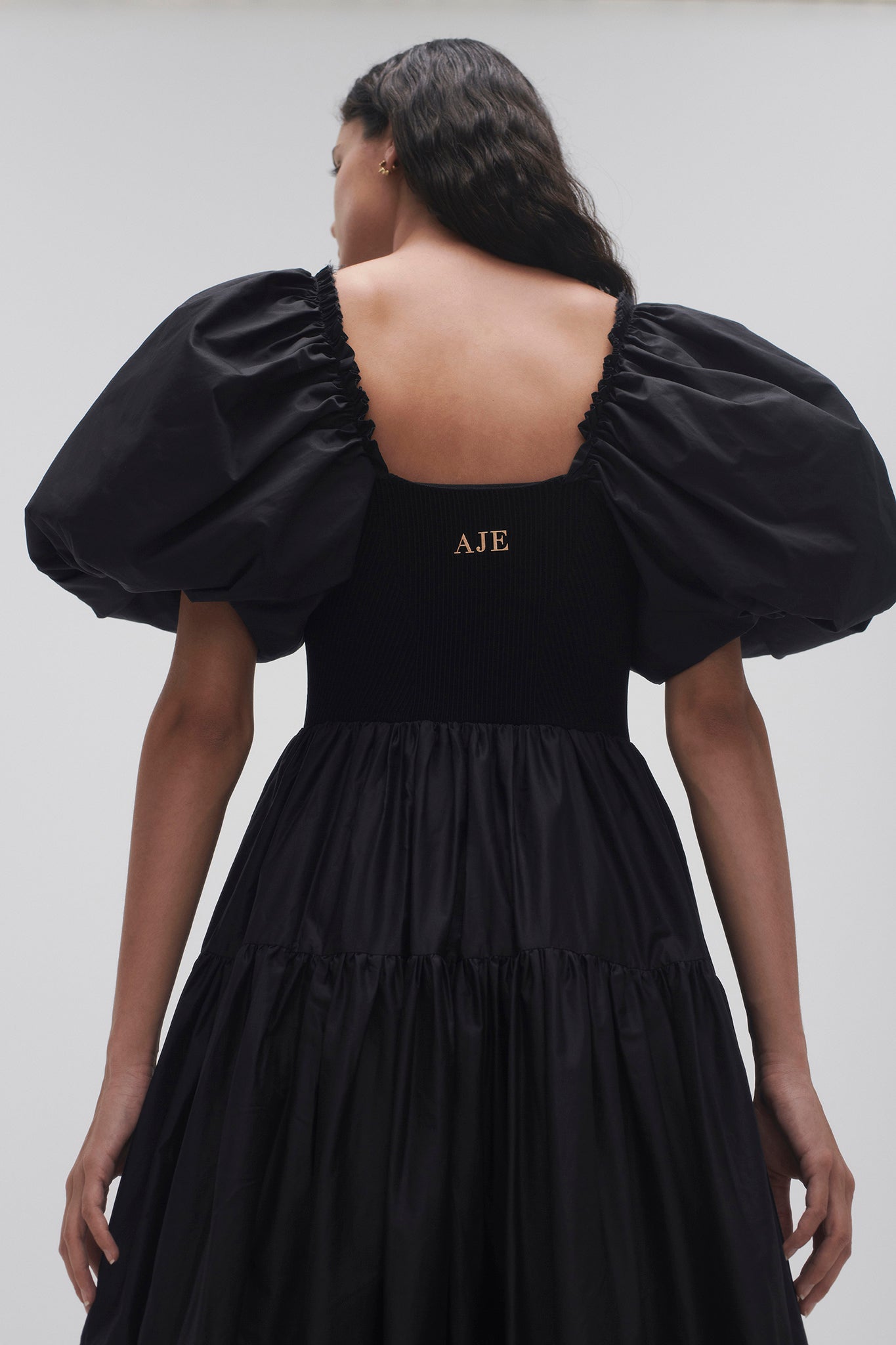 Casa Puff Sleeve Midi Dress-BLACK / 4 Casa Puff Sleeve Midi Dress-BLACK / 4
