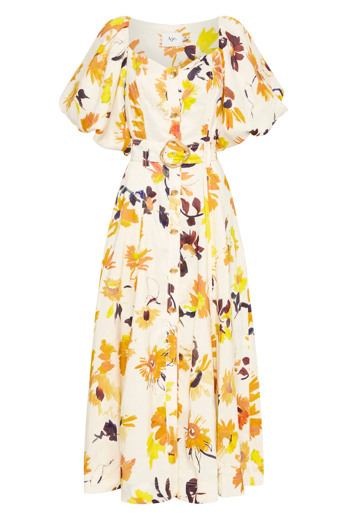 Soleil Belted Midi Dress | Pressed Sunflowers | Aje – Aje AU
