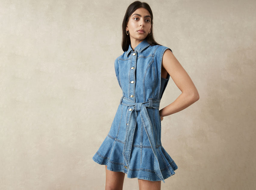 Julia Denim Ruffle Hem Mini Dress