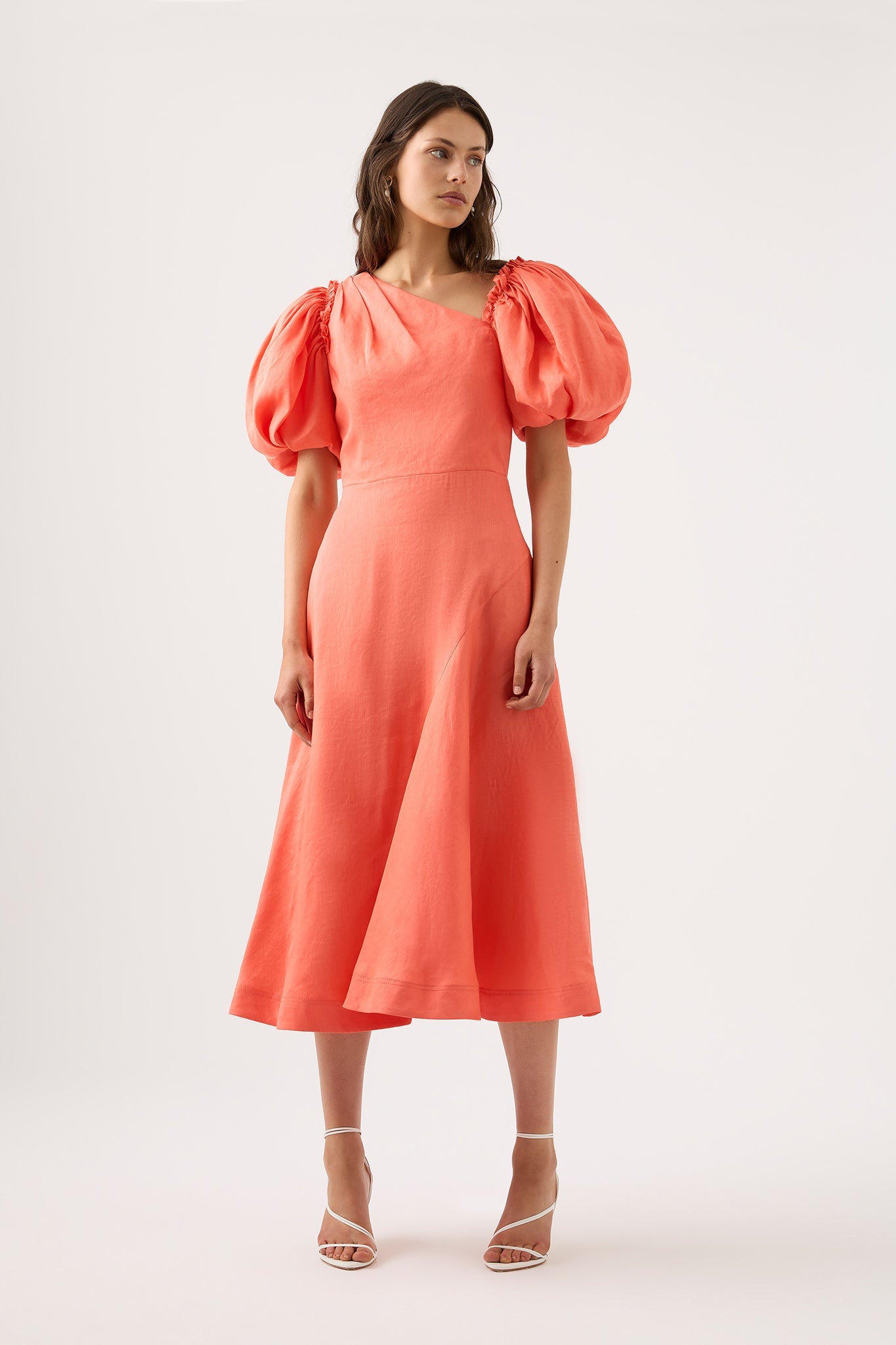 aje maia off shoulder midi dress Maia Off Shoulder Midi Dress | Coral